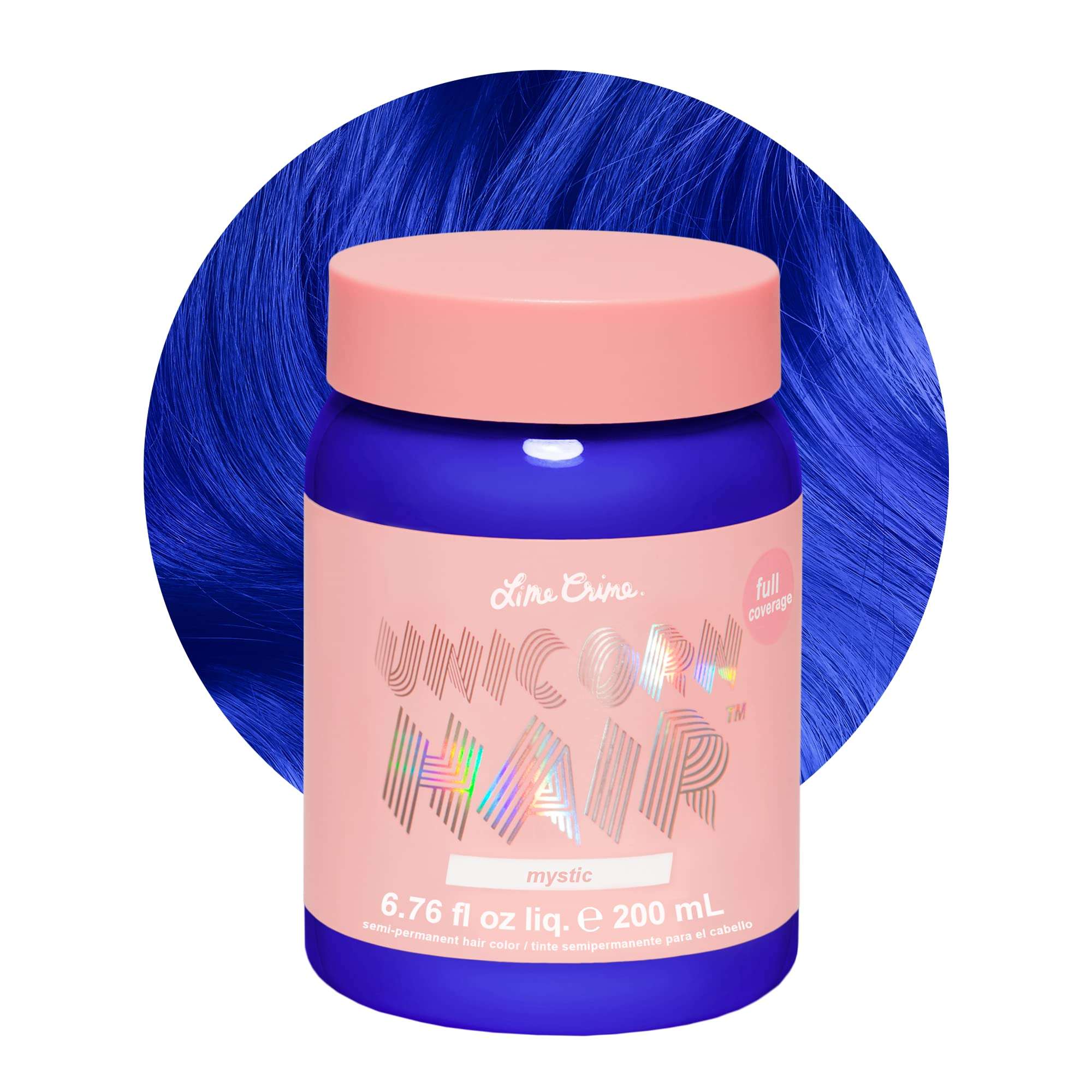 Lime Crime Unicorn Hair Dye Full Coverage, Mystic (Electric Blue) - Vegan and Cruelty Free Semi-Permanent Hair Color Conditions & Moisturizes - Temporary Blue Hair Dye With Sugary Citrus Vanilla Scent 1