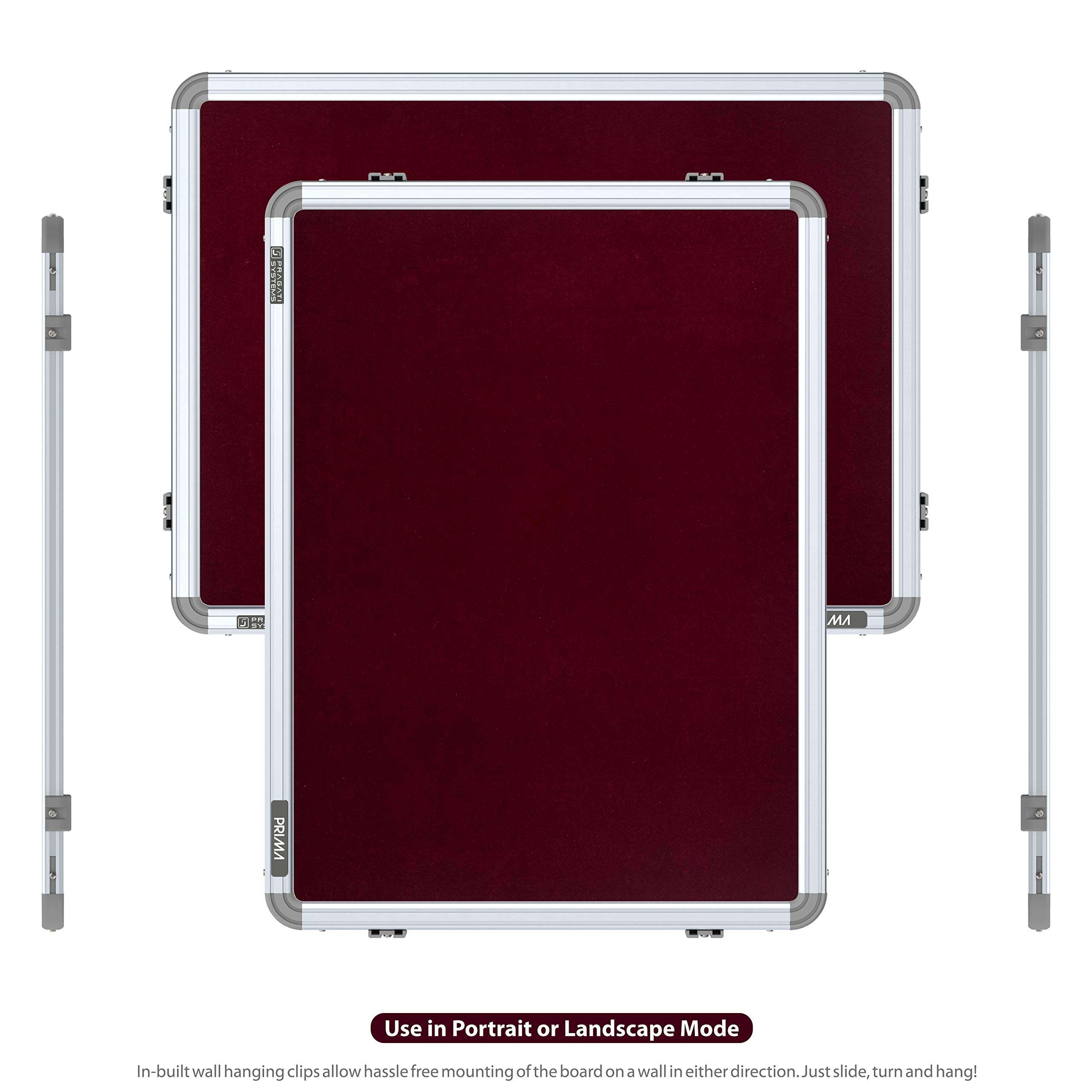 Pragati Systems® Prima Pin-up Display Board for Home, Kids, Office & School (PPUR4560), Heavy-Duty Aluminium Frame, 1.5x2 Feet, Maroon (Pack of 2) 5