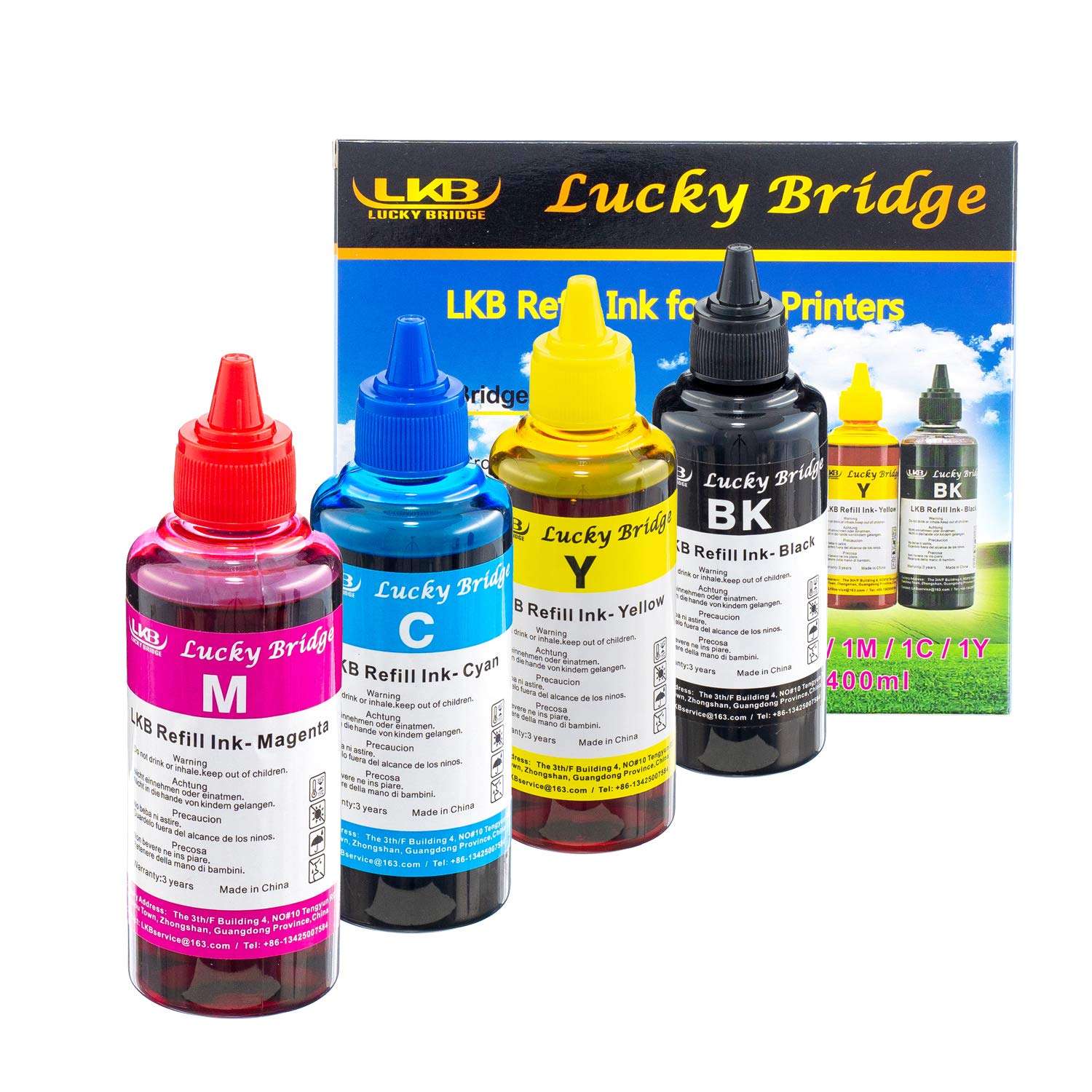 Lucky Bridge Refill Ink kit for HP 950 951 60 61 Cartridge or CIS CISS System 4 Color Set (1BK, C, M, Y) 4