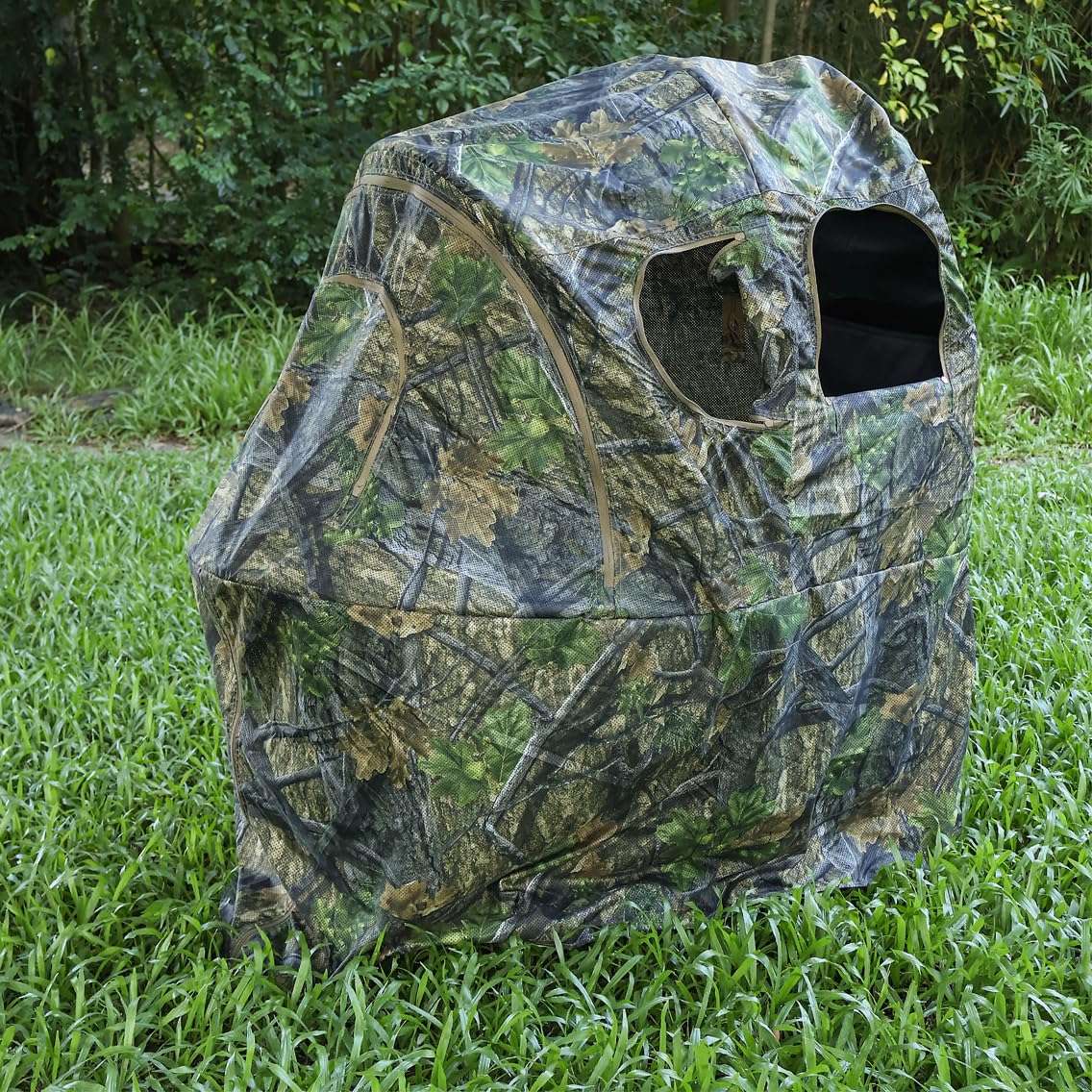 AUSCAMOTEK See-Through Hunting Ground Blind with Built-in Chair for Deer Hunting - 1 Person Pop-Up Camouflage Tent 5