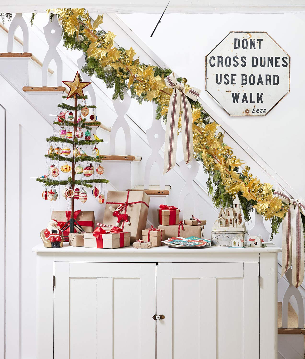 Lvydec Red Berry Garland Christmas Decoration - 5.8ft Artificial Greenery Garland with Red Berries and Holly Leaves for Holiday Fireplace Mantel Table Decoration 6
