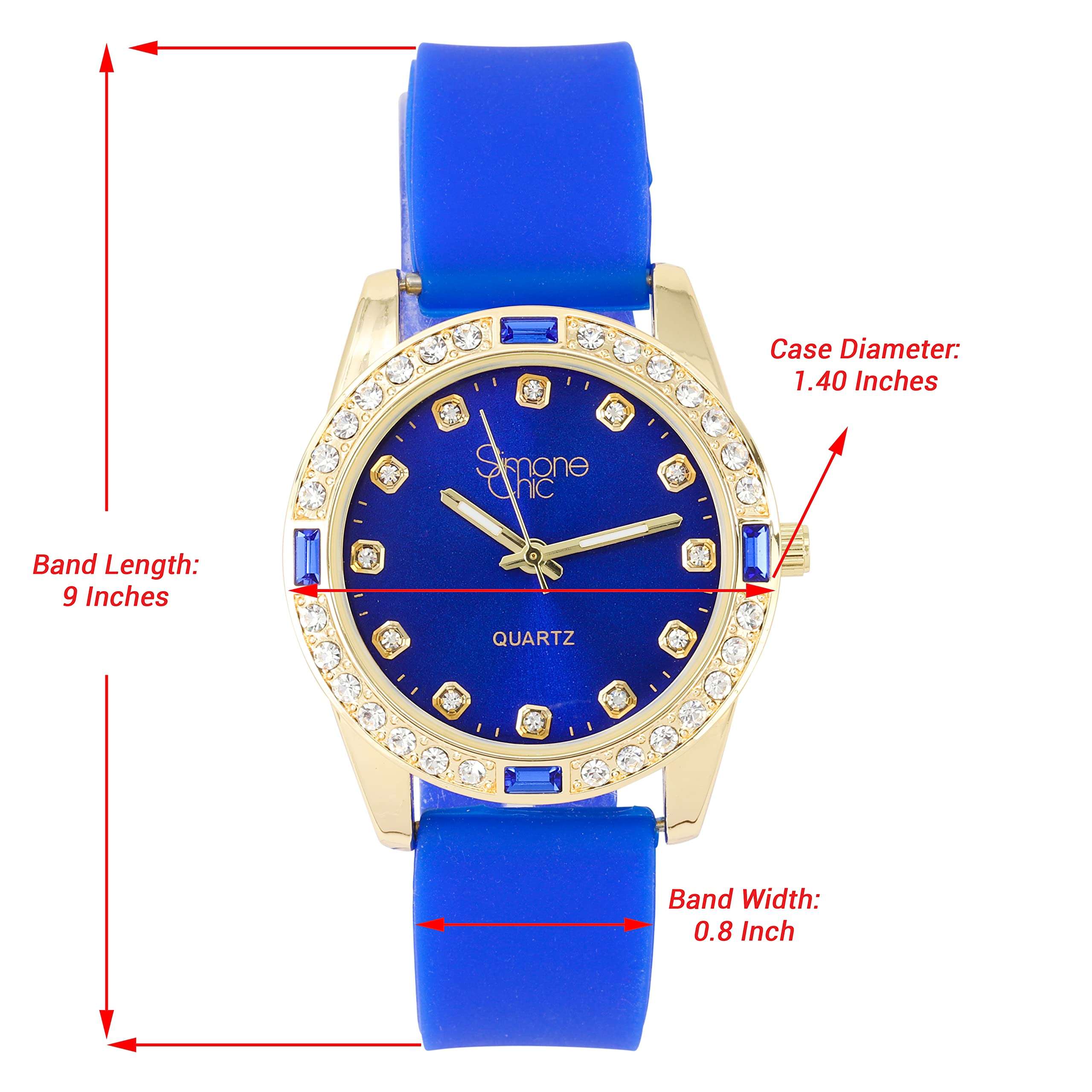 Women's Diamond & Gem Pave Fashion Rolly Rubber Band Watch - Colorful Dial w/Matching Baguette Bling on Trim - Ladies Be Burnin' w/This Sport Chic Trendy Fashion Accessory - ST10415SB Royal Blue 3