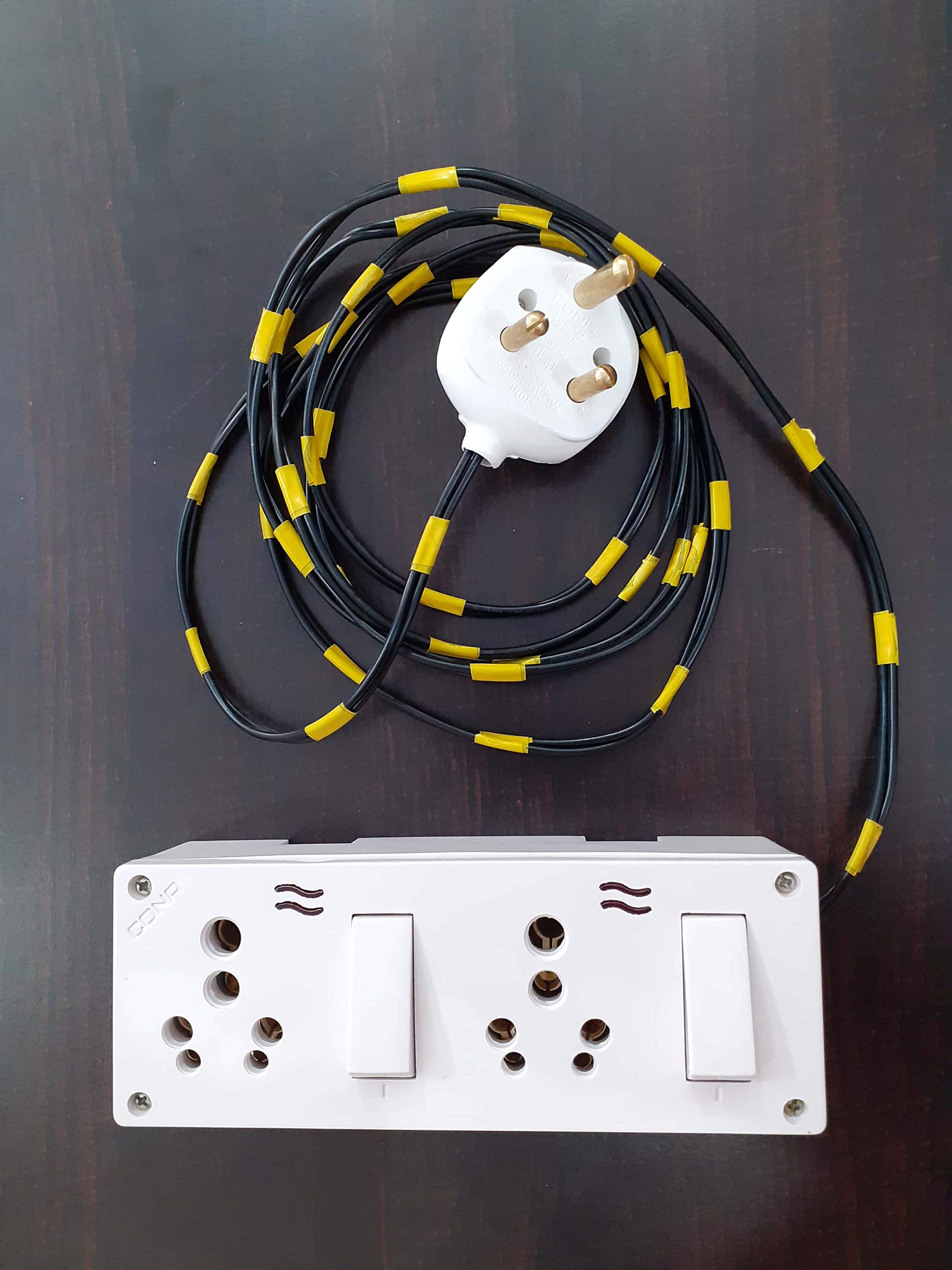 Cona Customised Extension Board with 1.5 mm Wire & Double Combine Socket 6/16 Amp & Switch 16 Amp with PVC Box & Indicator (10 Meter) 3