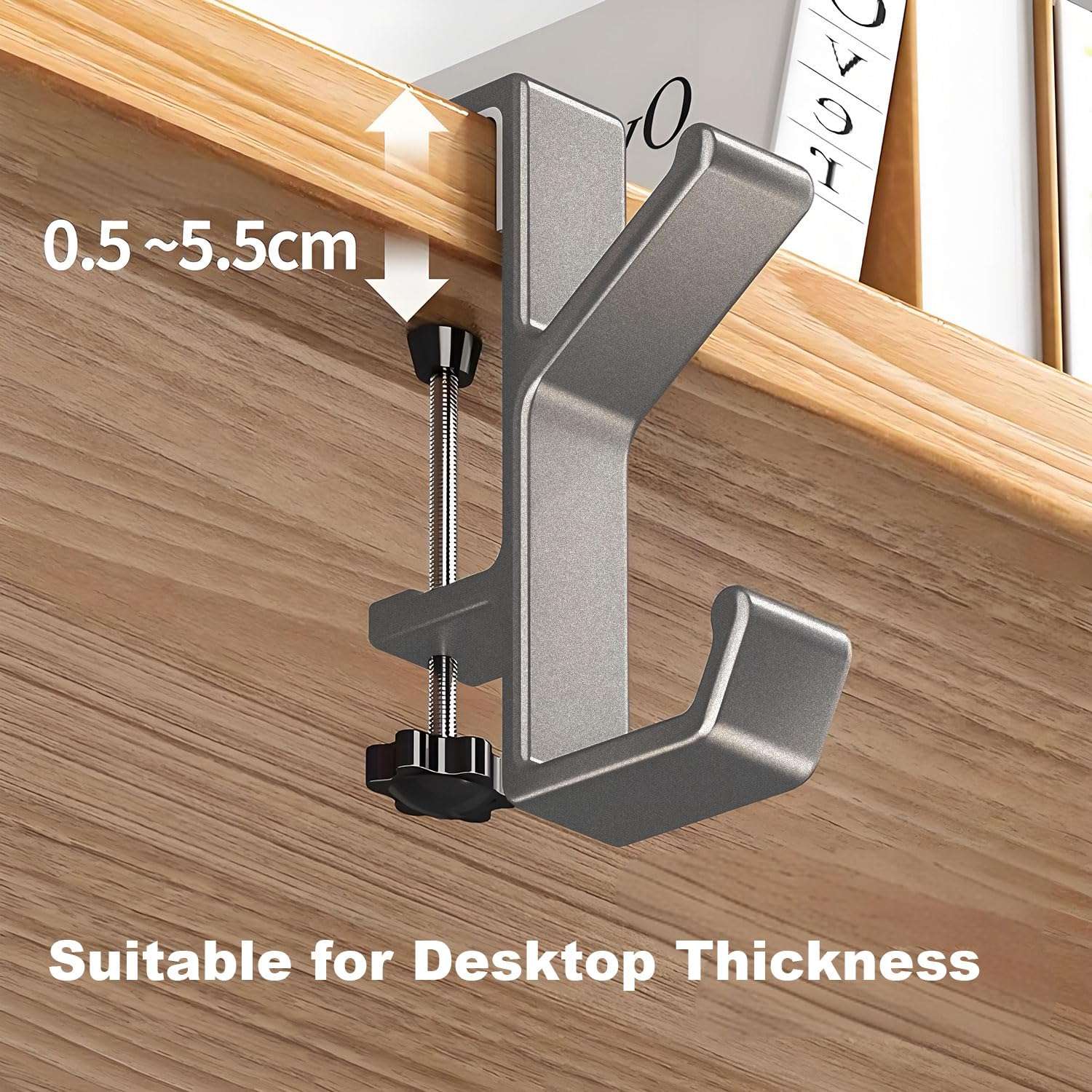 JAKO Headphone Stand Hanger Holder, Under Desk Aluminum Alloy Headset Stand with Fit for Gaming PC Accessories,Under Desk Clamp Hook Mount Suitable for Office, Computer Desk (Sliver) 5