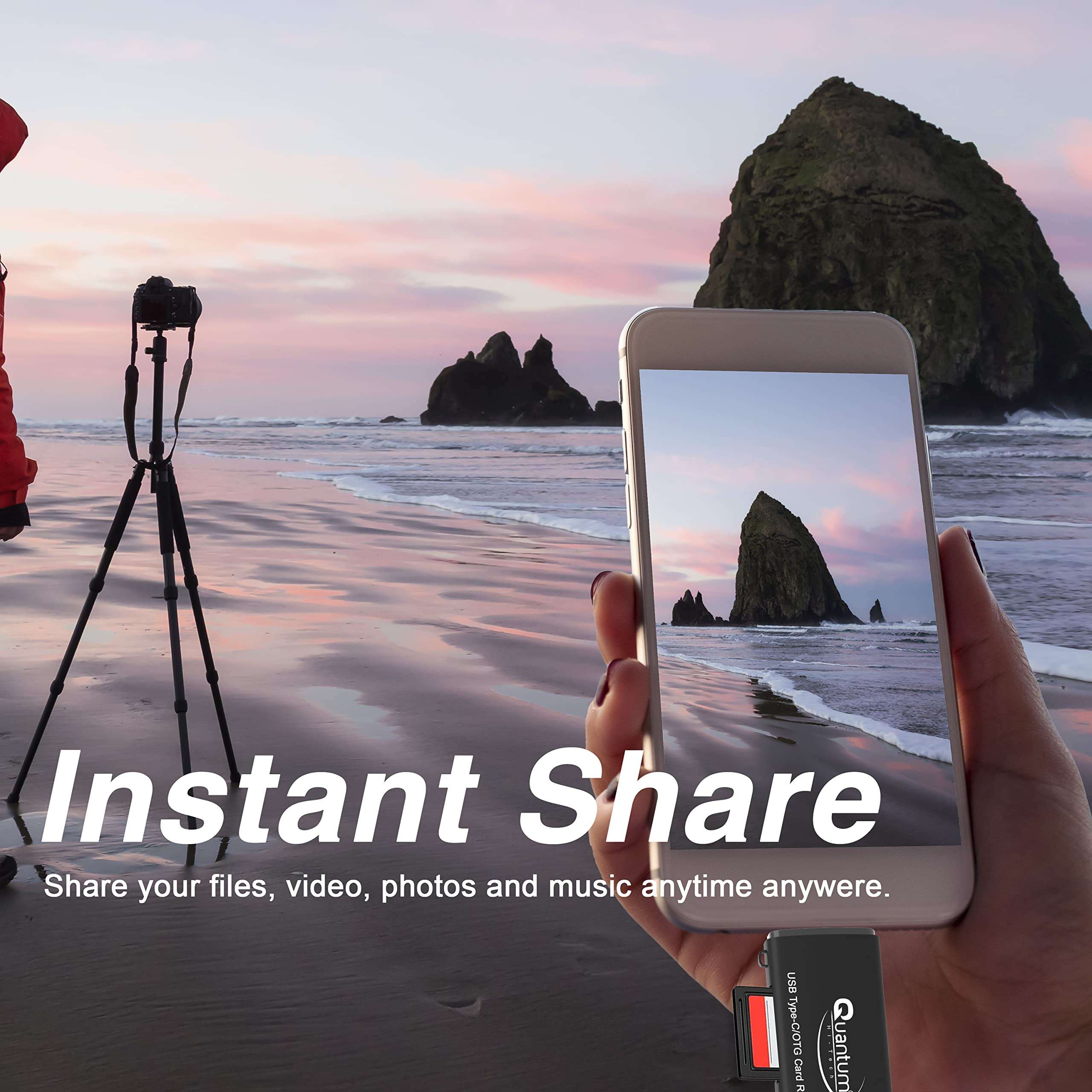 QUANTUM OTG Card Reader and Hub with Type-C, USB & Micro USB Ports | Portable Memory Card Reader Supports USB Drives, TF, SD, Micro SD Cards QHM6570 6