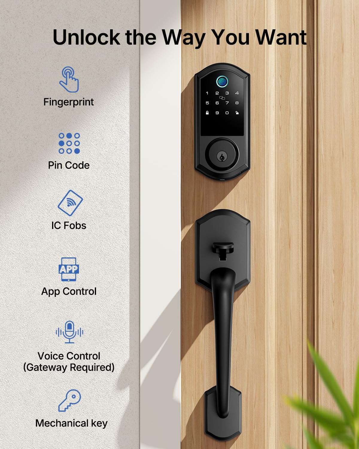 Smart Front Door Lock Set - Firstriver Keyless Entry Door Lock with Handle, Fingerprint Deadbolt, Keypad & Bluetooth App Control, Electronic Auto Lock, Compatible with Alexa & Google Assistant, Black 4