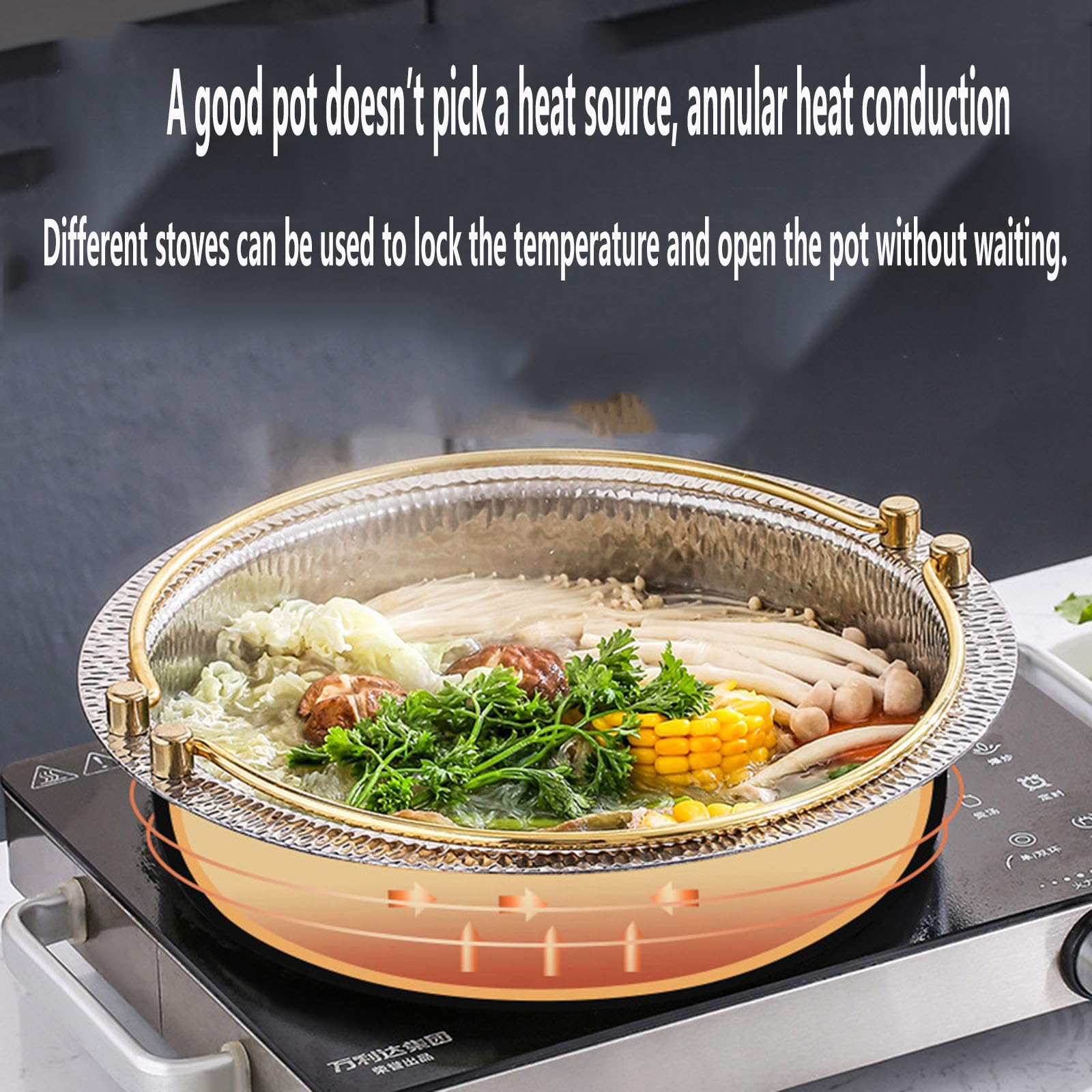 GFHVDC Japanese Sukiyaki Stainless Pan Commercial Hammered Shabu Shabu Pot Japanese Style Sukiyaki Nabe Pot 304 Stainless Steel Stock Pot Hotpot Stockpot for Induction Cooktop, Gas Stove & Hot Burner, 6