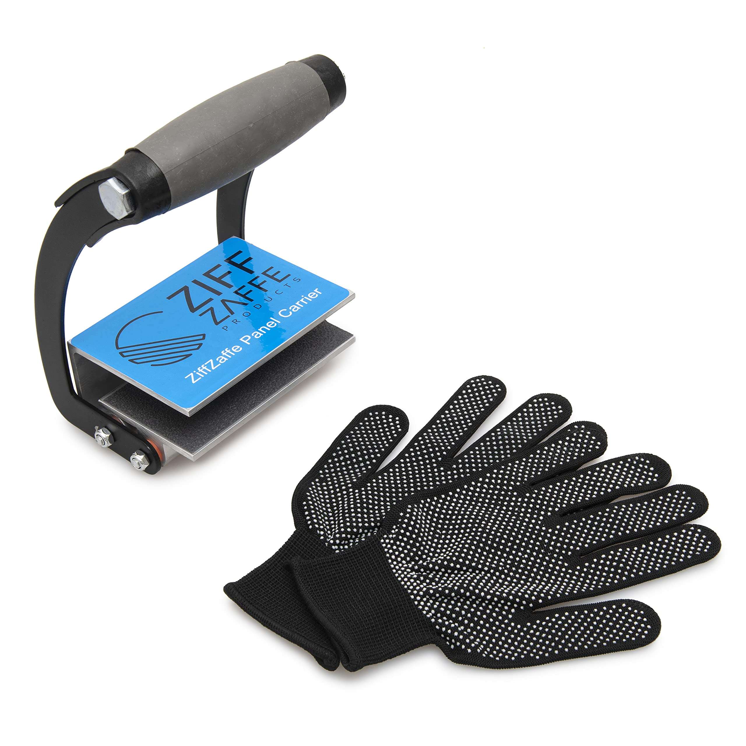 ZiffZaffe Wood Board Carrier Handle - Heavy Duty Robust Plywood, Drywall, Sheetrock Panel Carrying Tool Clamp for Single Hand Lift up to 200 lbs - Complete with Protective Gripper Gloves 1