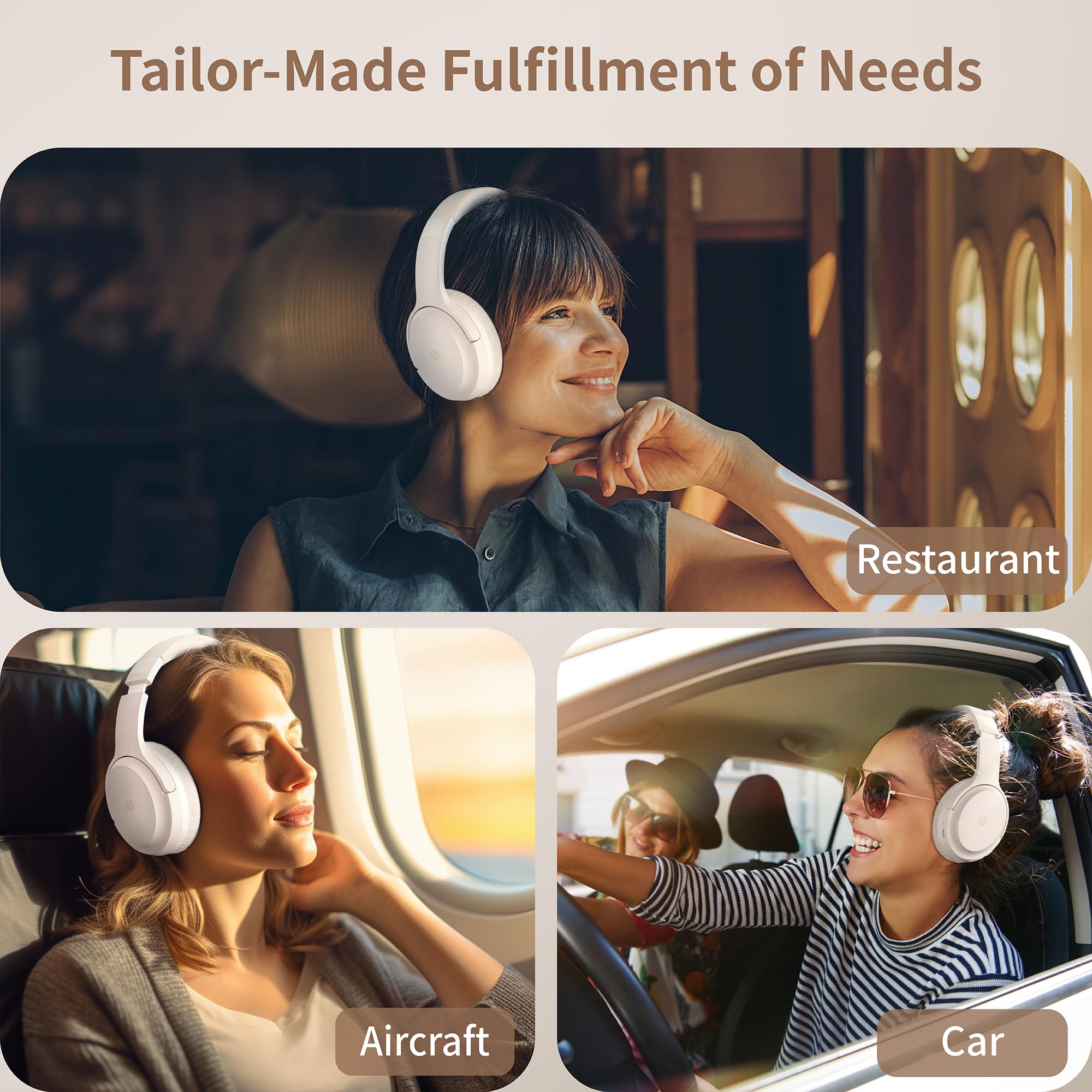 Headphones Wireless Bluetooth 120H Playtime, Over Ear Headphones with Microphone, Lightweight Foldable Wireless Headphones with Headphones Case, HiFi Stereo Sound for Travel/Work/Leisure, White 6