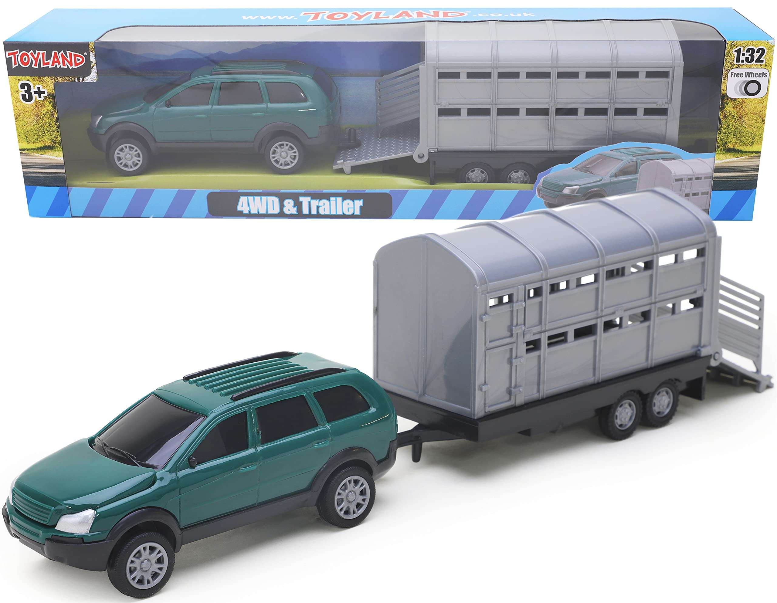 Banaghans Diecast Metal 4x4 Car and Livestock Trailer Set 1:32 Scale (Green) 1