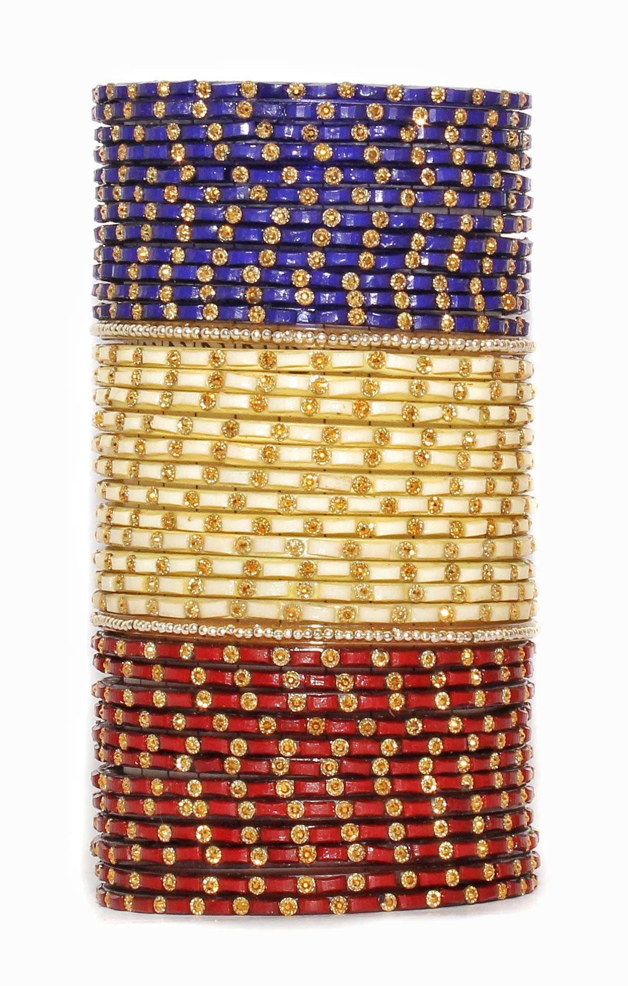 Fancy Glass Bangles pack of 36 bangles in 3 diff colours for women & colours (2.4, Blue Cream Mehroon) 3