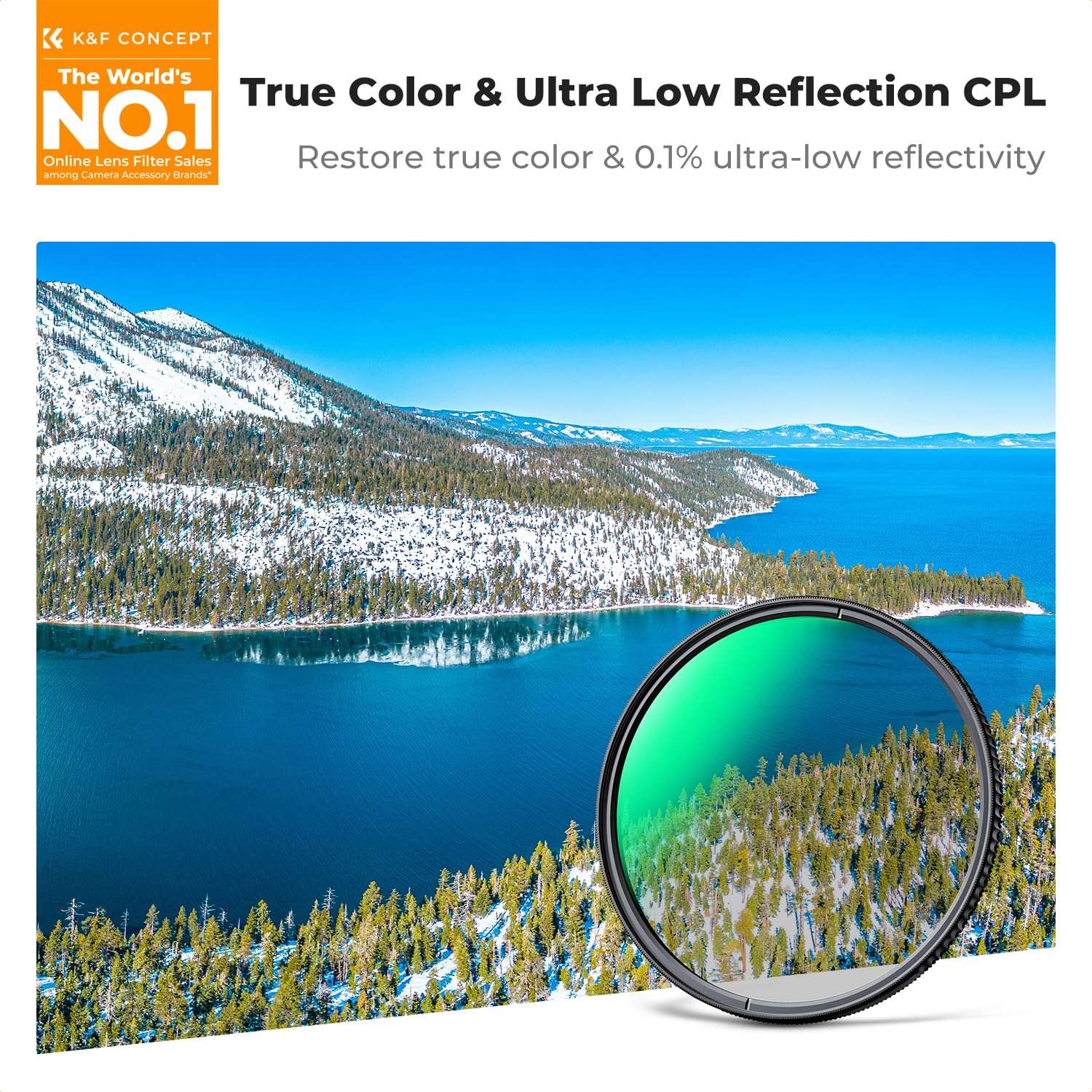 K&F CONCEPT 37mm True Color Ultra-Low Reflectivity CPL Filter Polarizer Lens Filter Circular Polarizing for Camera Lenses with 28 Multi-Coated (Nano-X Series) 3