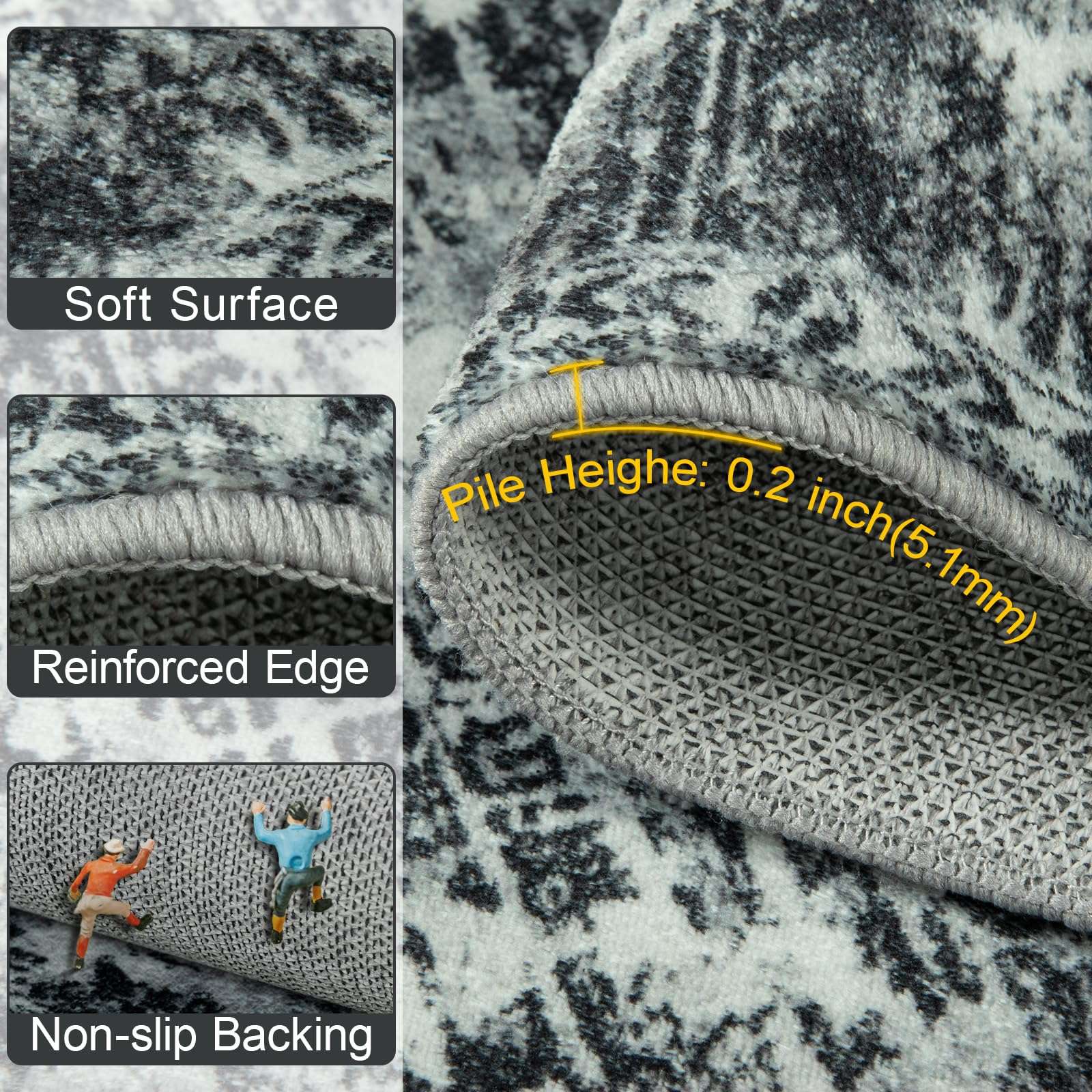 Unirea 5x7 Area Rugs for Living Room Bedroom, Washable Black Non Slip Low Pile Vintage Area Rug, Large Boho Abstract Soft Carpet, Indoor Rugs for Dining Room Study Office Kids Room 4