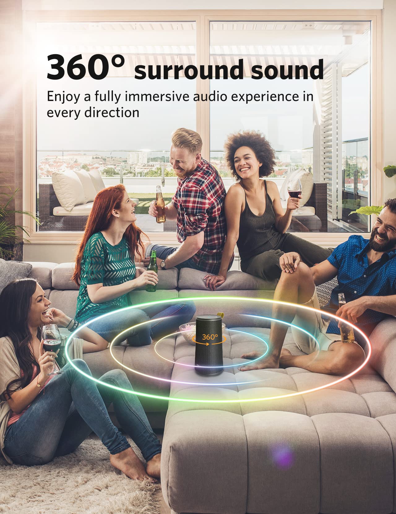 EarFun® UBOOM Bluetooth Speaker, [24W Stereo Sound] Boom Bass, 360° Surround Sound, Sweatshield™ IPX7 Waterproof, Indoor & Outdoor Modes, Dual Pairing, 24Hrs, Portable Wireless Speaker for iPhone etc 2