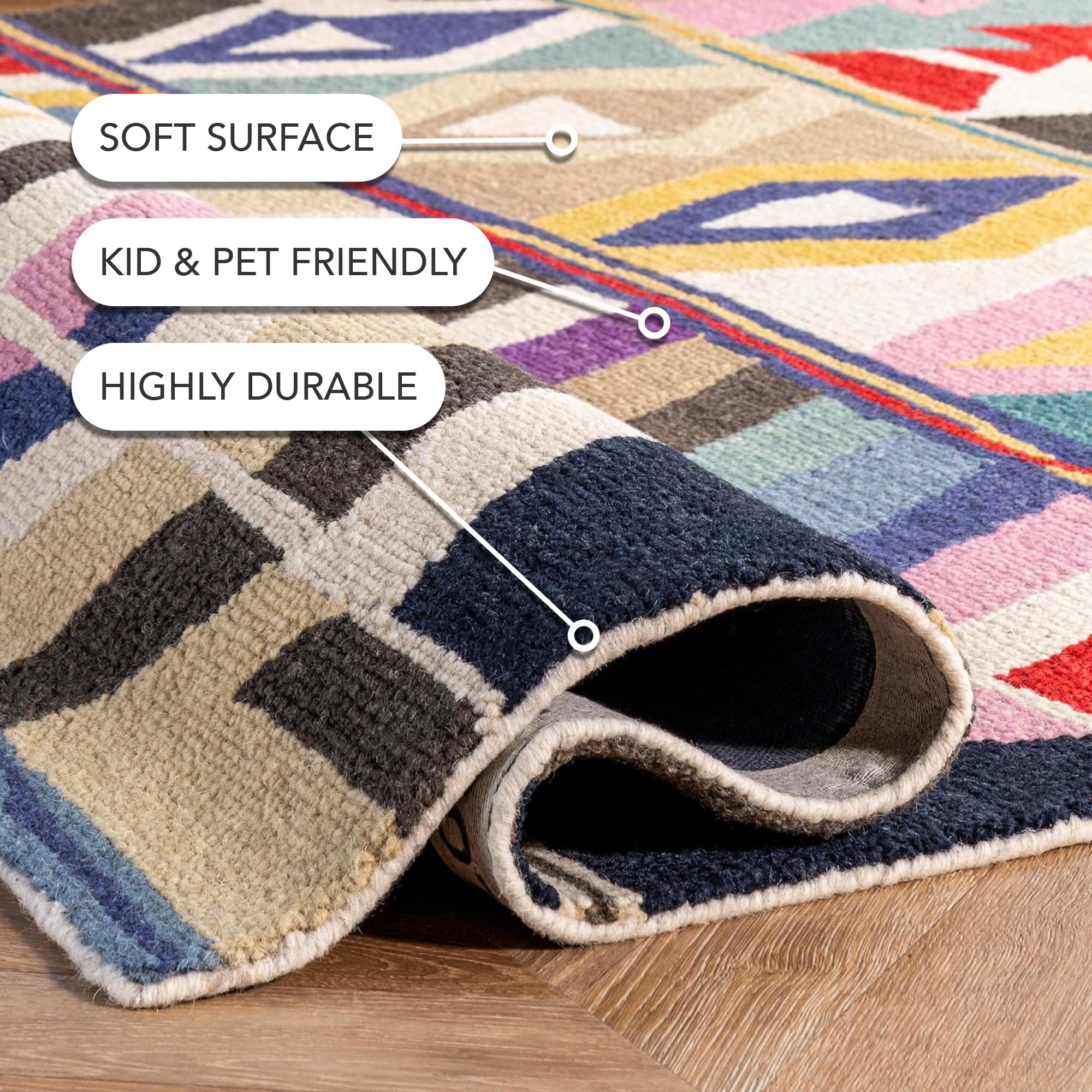 nuLOOM Ofelia Geometric 2'6" x 6' Wool Runner Rug for Living Room Bedroom Dining Room Entryway Hallway Kitchen, Multicolor/Black 3