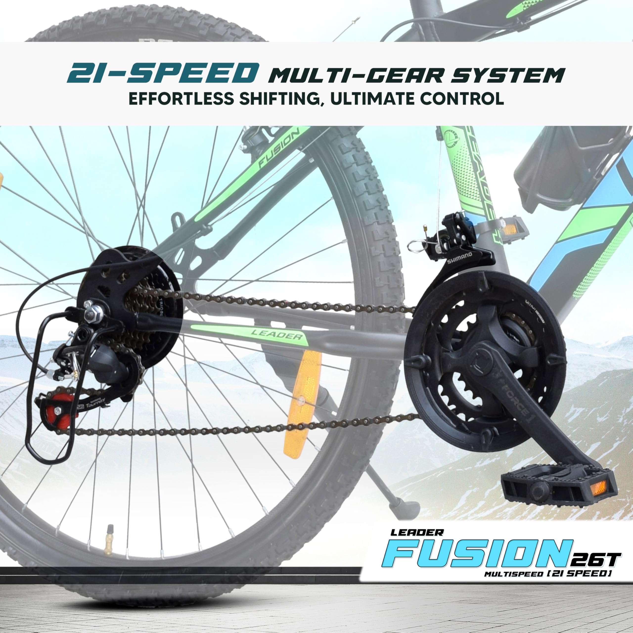 Leader Fusion 26T Multi Speed (21 Speed) Grear Cycle with Rigid Fork and Power Brake - Hybrid Cycle/City Bike 6