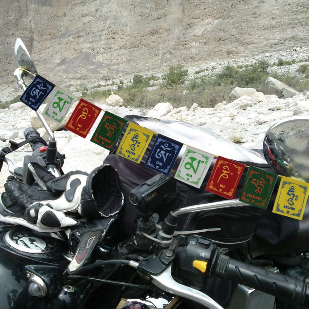 Divya Mantra Combo of Glass Evil Eye Wall Hanging Buri Nazar Battu Surksha Kawach & Tibetan Buddhist Om Mani Padme Hum Positive Vibes Prayer Flags for Car/Bike/Vehicle/ Good Luck - 3 Feet Multicolour 6