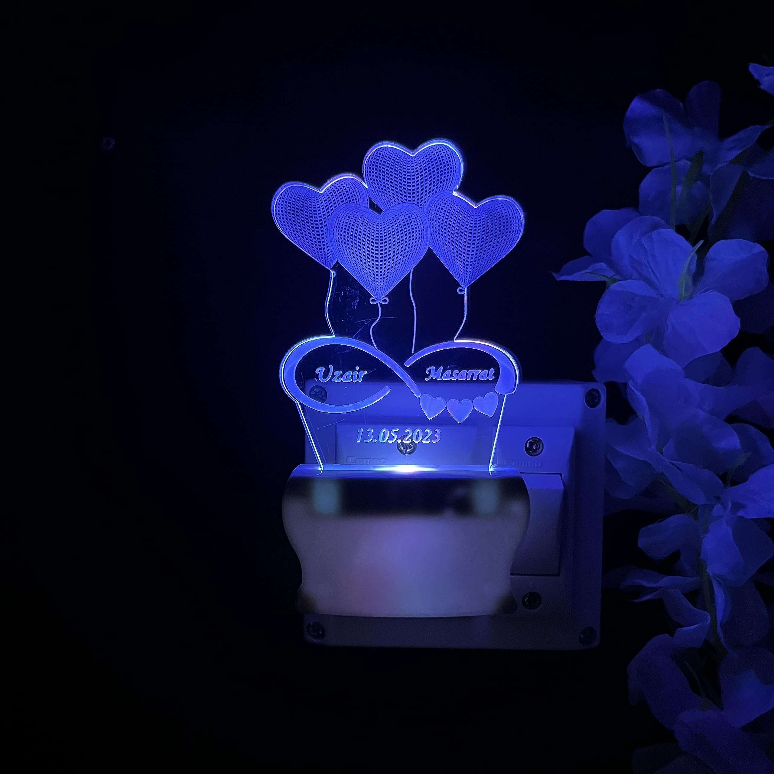 SHAYONA Personalised Couple Name and Date Colour Changing 3D Illusion acrelic LED Night Light Lamp Gift for Wife, for Girlfriend, Boyfriend, Valentine Day, Anniversary.[Multicolour] (Love Name) 1