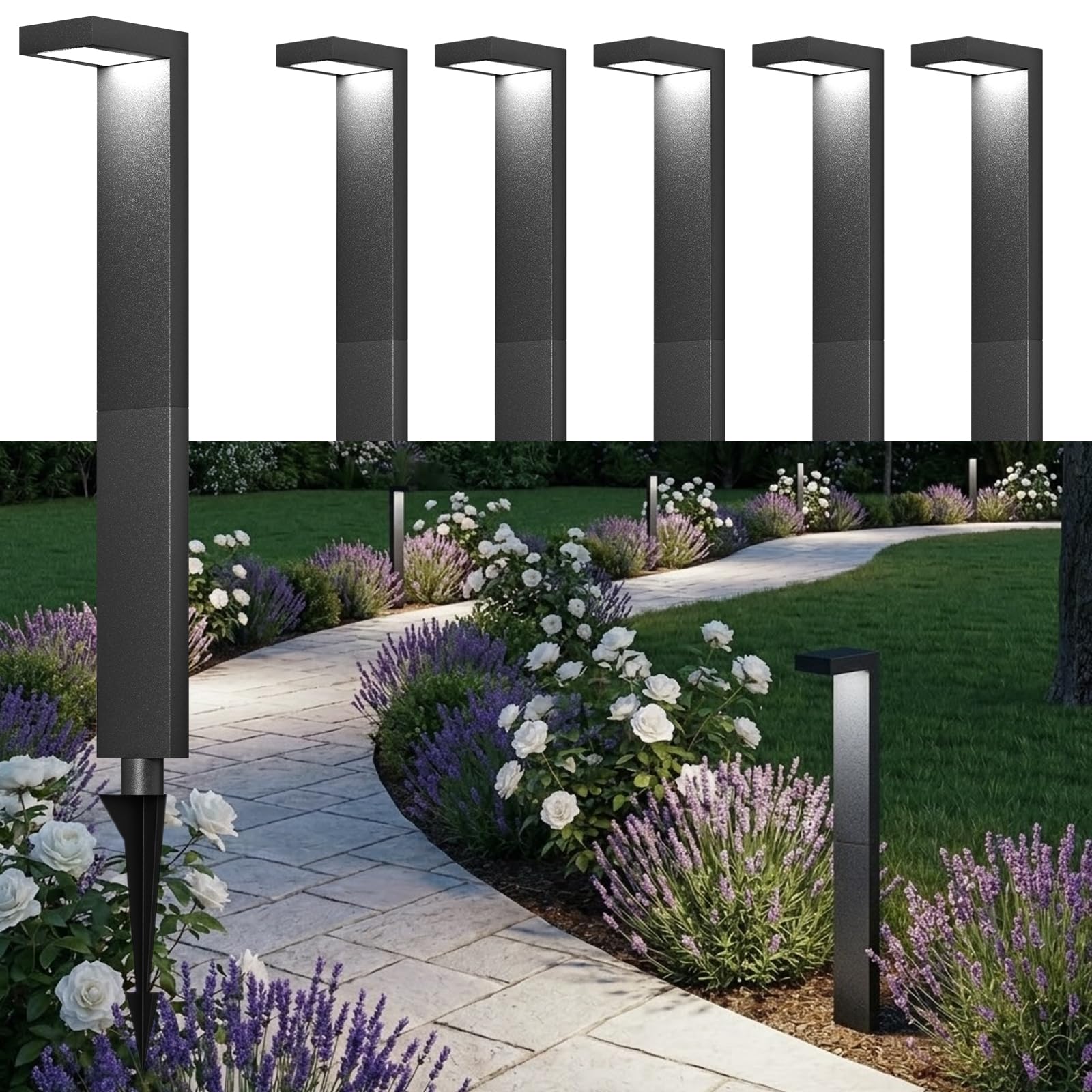 Lawyettle Low Voltage Landscape Lights, 6 Pack Outdoor LED Pathway Light, Wired Path Lighting for Walkway, Garden, IP65 Waterproof, 150LM, 4000K, Modern Cast-Aluminum, Black