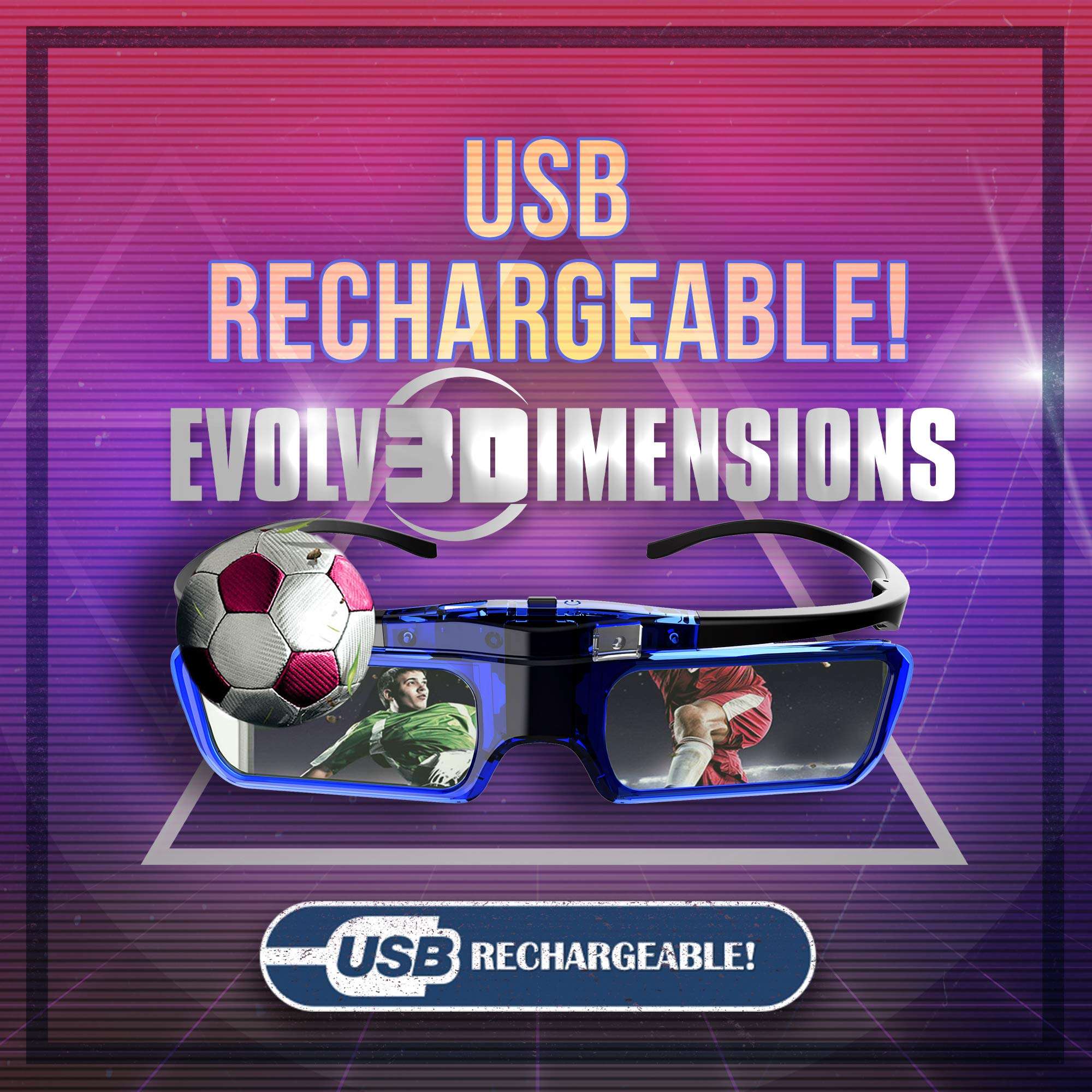 RetroDepth LT Lightweight Rechargeable DLP Link 3D Glasses for all DLP 3D Projectors (Benq, Optoma, Acer, Vivitek, Dell Etc) by Evolv3Dimensions (4 Pack) 6