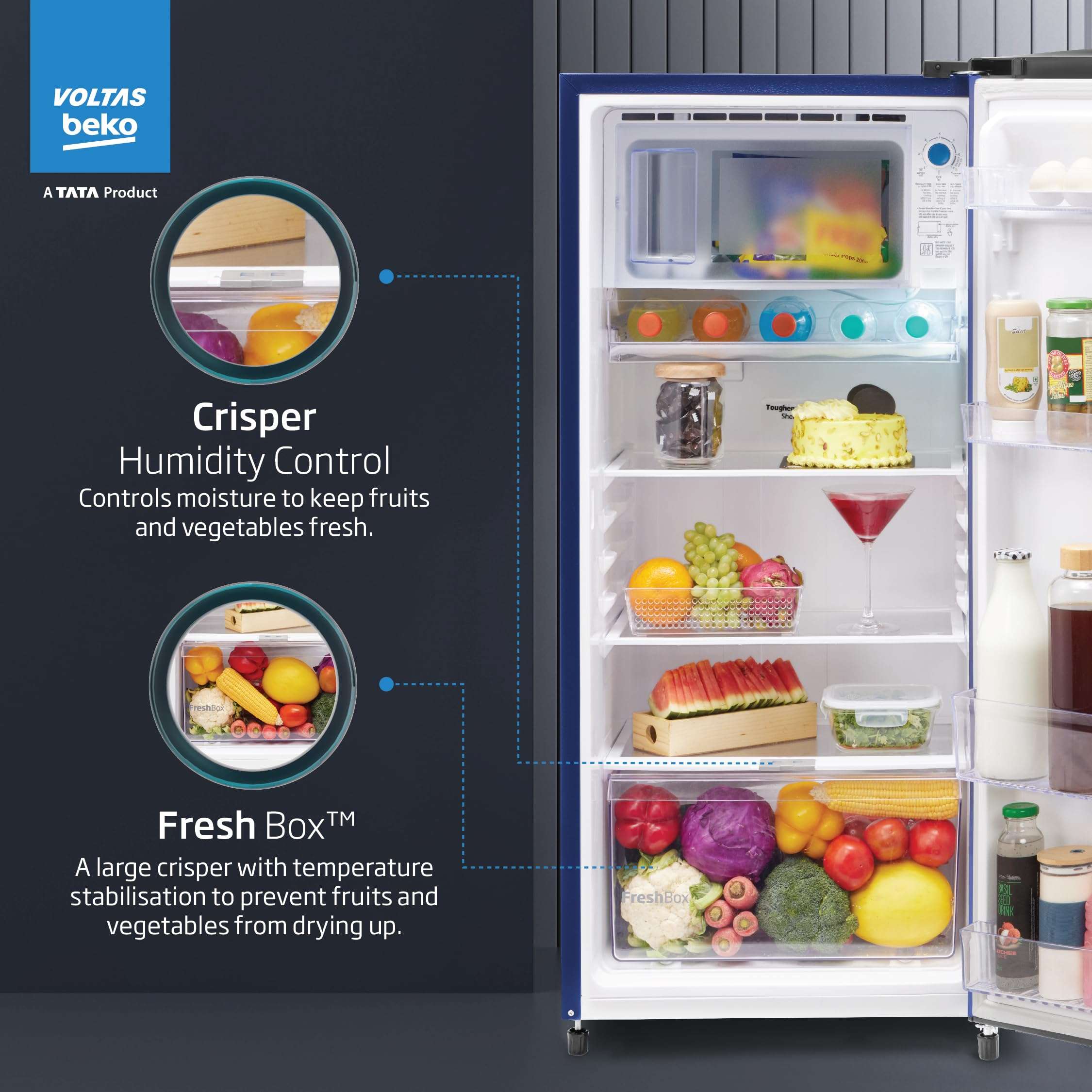 Voltas Beko, A Tata Product 183 L 2 Star Direct Cool Single Door Refrigerator (2024 Model, RDC215D/S0WBR0M0000GO, Stella Blue, With Fresh Box Technology and Chiller Zone) 4