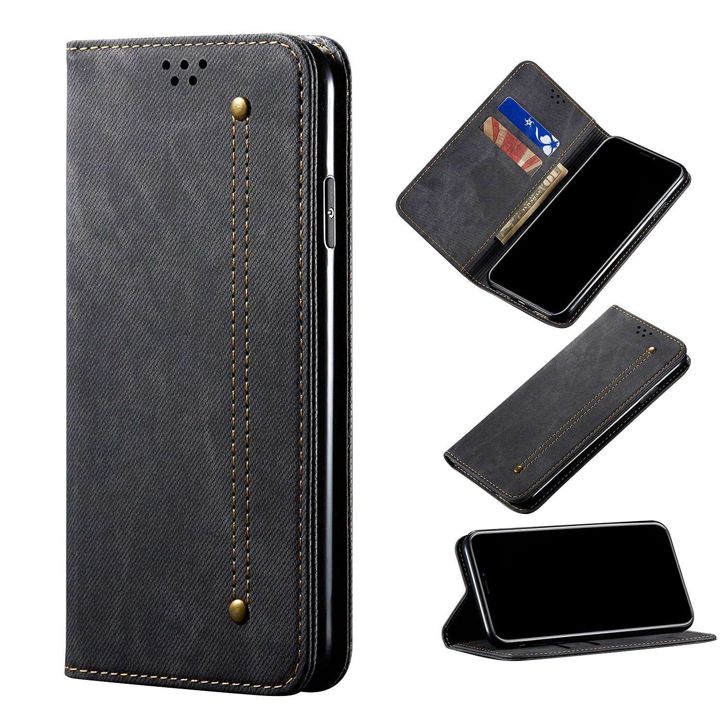 Cubix® Denim Flip Cover for Samsung Galaxy S23 Case Luxury Slim Wallet Folio Case Magnetic Closure Cover (Black) 2