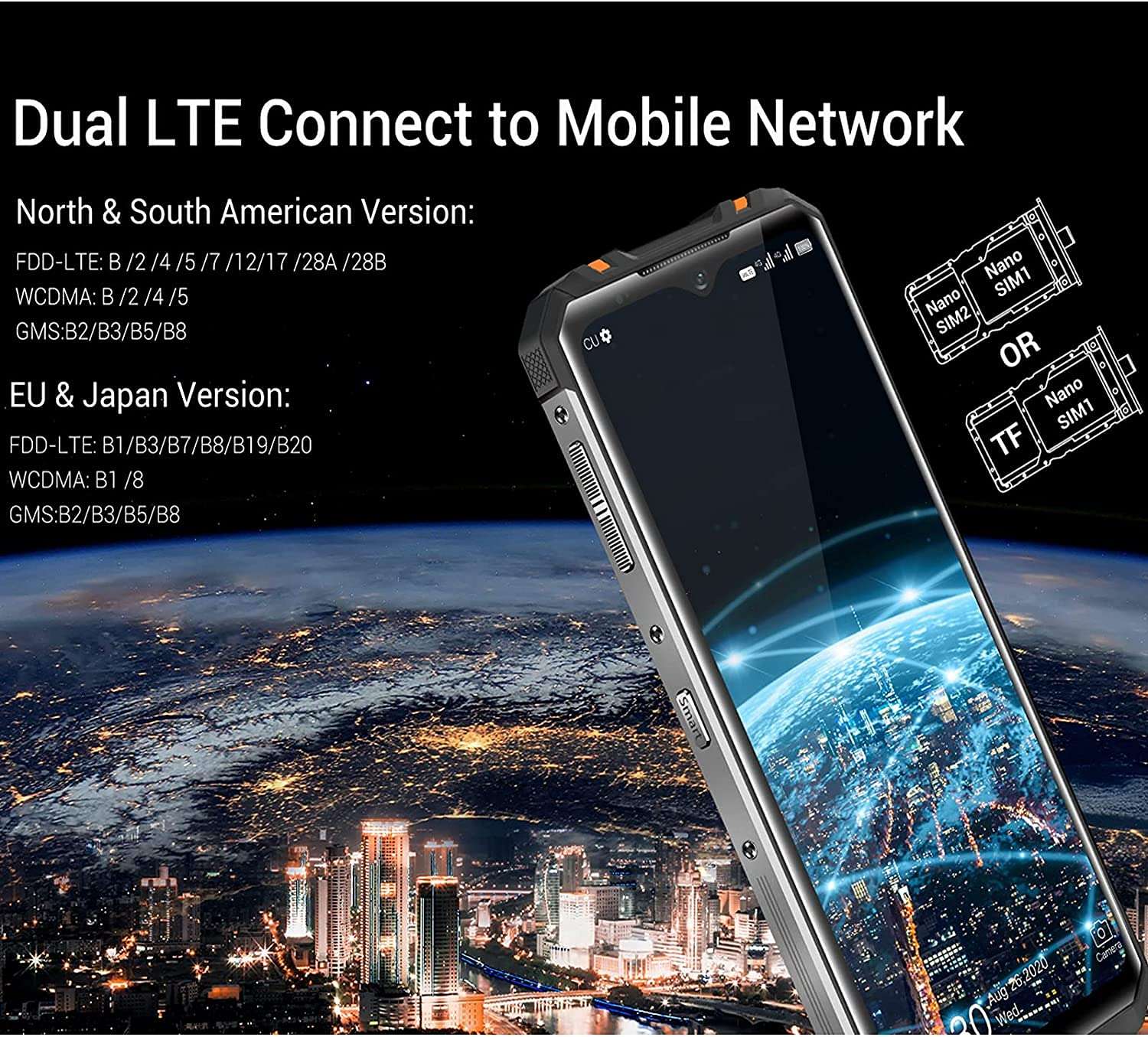 Unlocked Rugged Smartphone, OUKITEL WP8 Pro 6.49 inch Android 10 Cellphone 5000mAh Battery 4GB RAM + 64GB ROM 4G Dual SIM 16MP Rear Triple Camera NFC Global Version 6