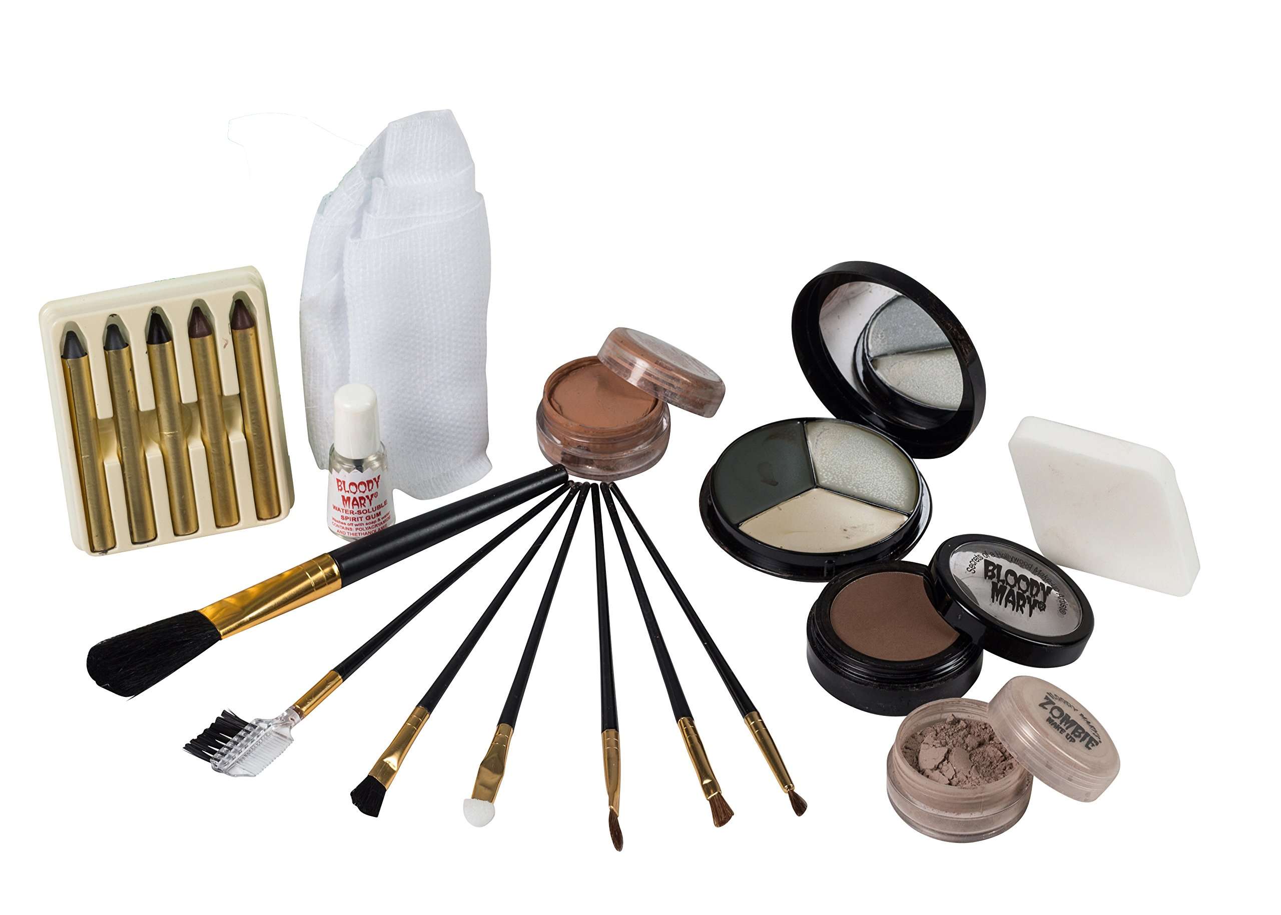 Unwrapped Mummy Makeup Kit By Bloody Mary - Special Effects Set Ideal For Halloween Costumes - Face Powder, Crayons, Eye Shadow, 4 Brushes, Spirit Gum, Bandages & Sponge Included 3