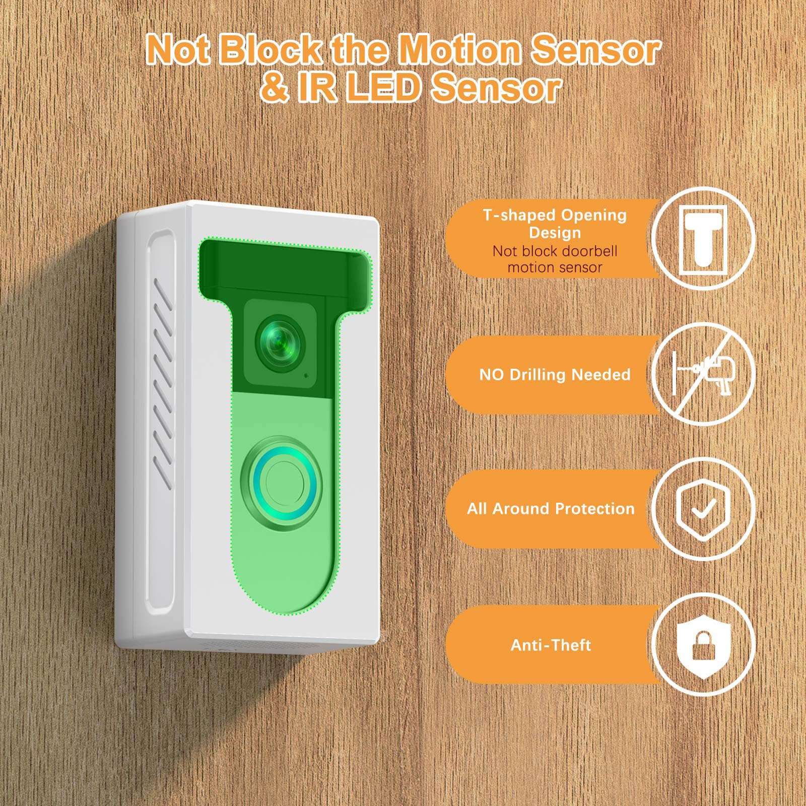 QIBOX Adhesive Video Doorbell Mount Compatible for Ring/Blink Wireless Video Doorbell,No Drill Camera Mount Bracket Cover Holder Corner Kit Accessories (Not Block Doorbell Sensor) 6