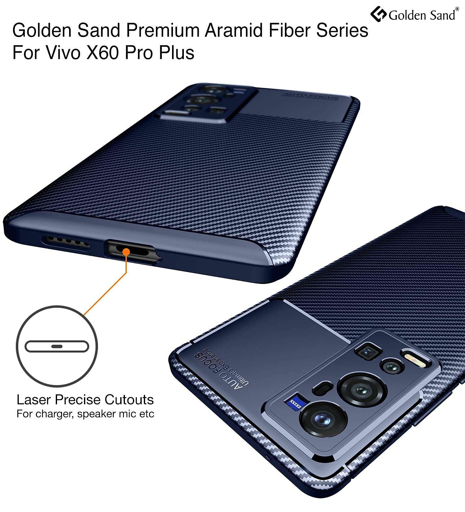 Golden Sand for Vivo X60 Pro+ Back Cover Drop Tested Shock Proof Slim Aramid Carbon Fibre Rugged TPU Case for Vivo X60 Pro Plus, Shimmer Blue 4