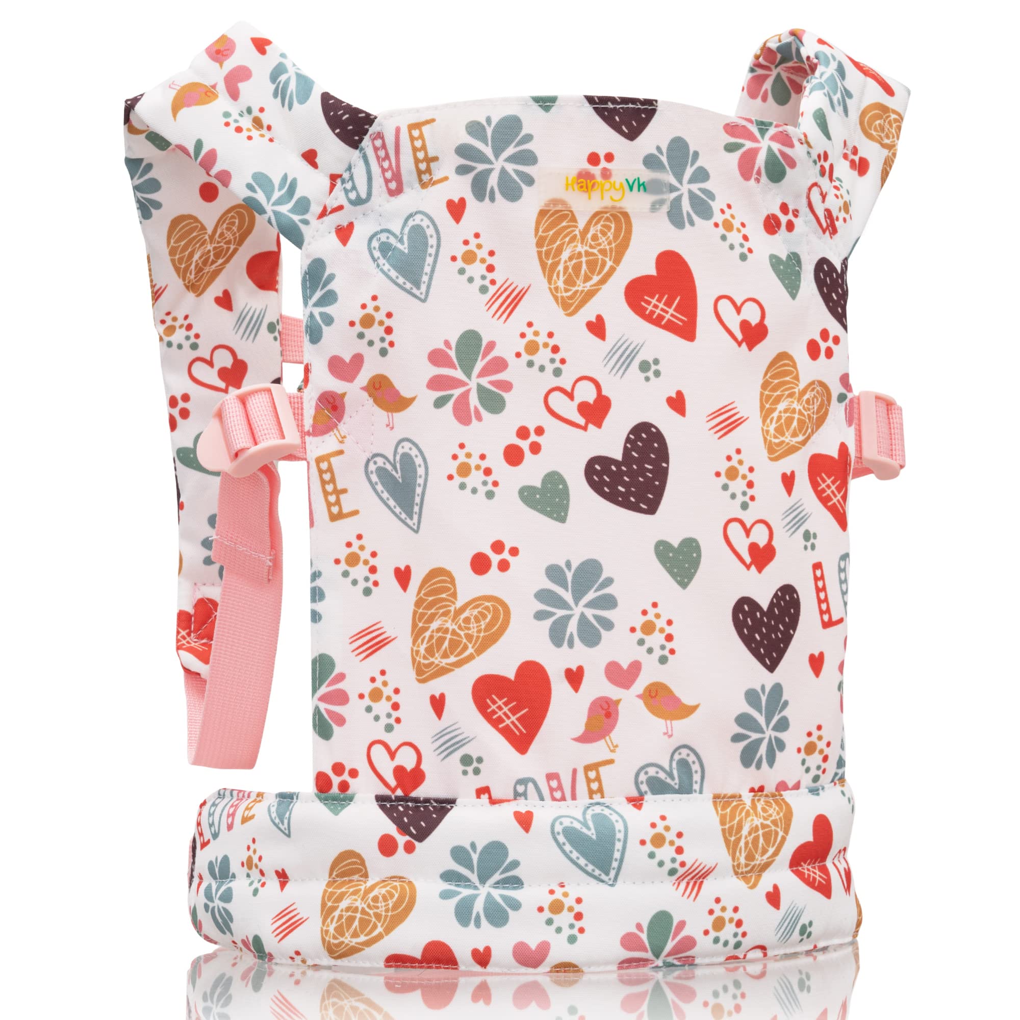 HappyVk Baby Doll Carrier Kids Toy Carrier for Dolls Front and Back with Adjustable Straps Doll Accessories - Pink - Love Design