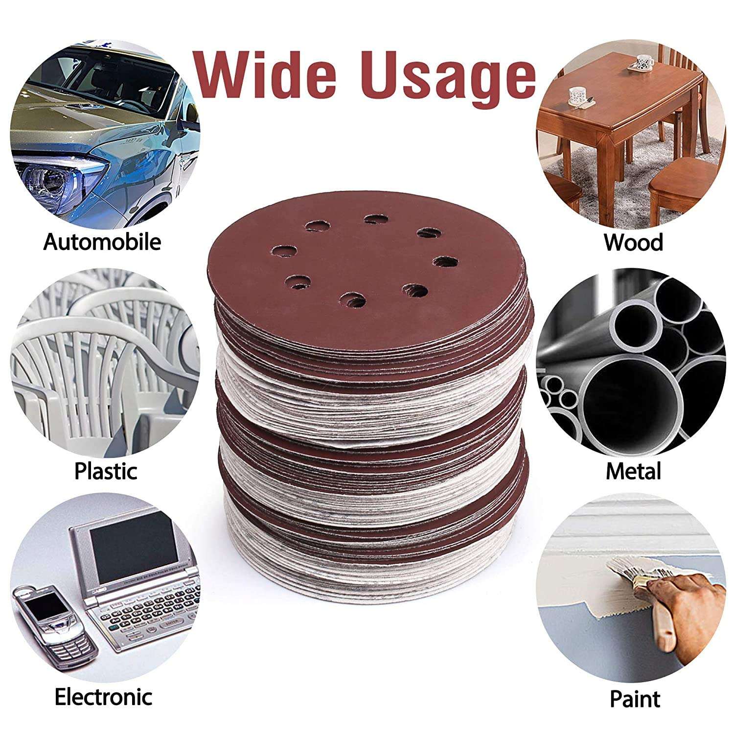 iBELL Sanding Disc 180mm (7") with 8 Holes for Dust Vacuum 100 Grit - 10Pcs Pack 5