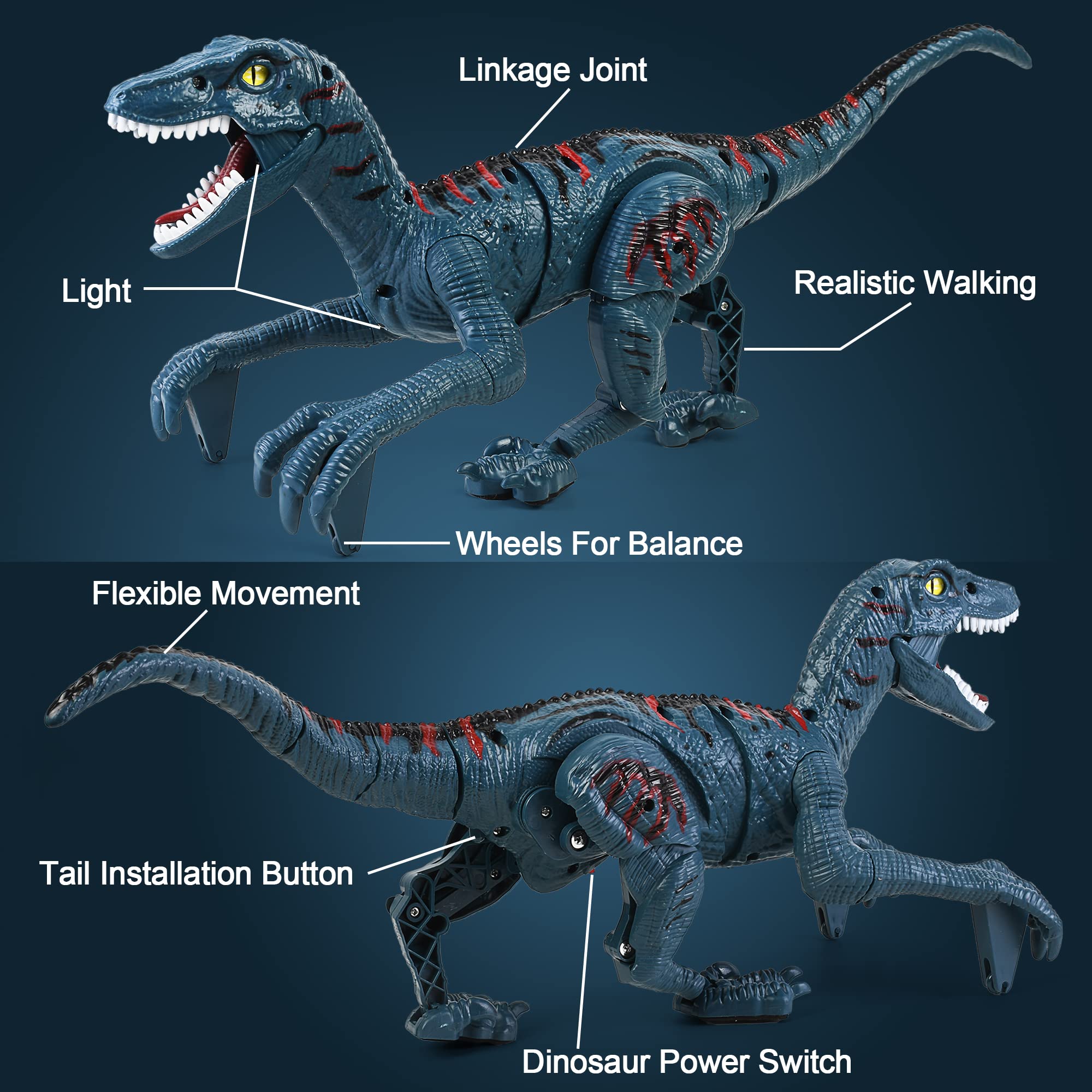 Large Remote Control Dinosaur Toys Kids - Jurassic Velociraptor Toys Imitates Walking and Sounds - Robot Toys That Can Sing, Shaking Head and Tail 5