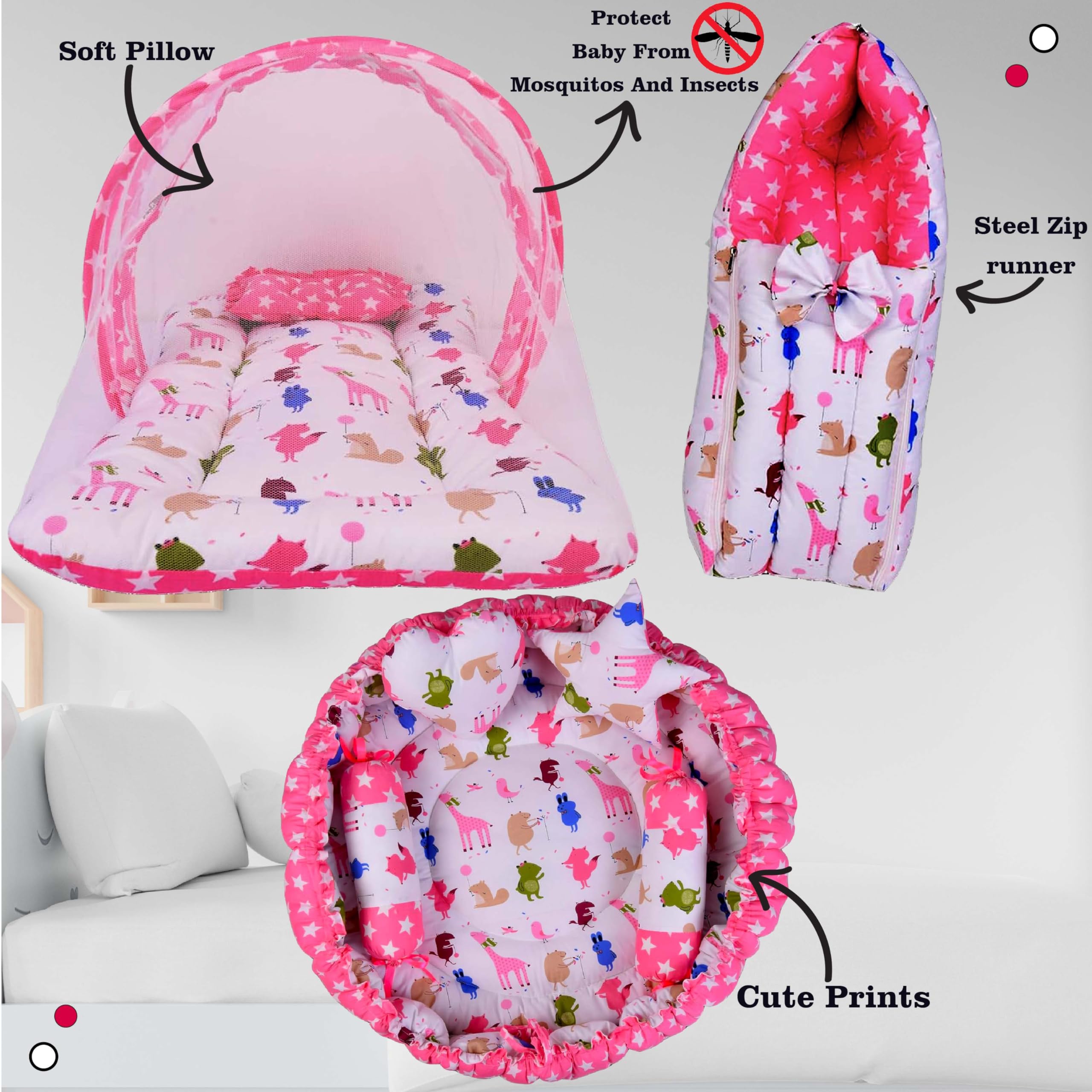 Kwitchy Baby | Mattress with Net | Carry Bag (Pink, 0-6 Months) 4
