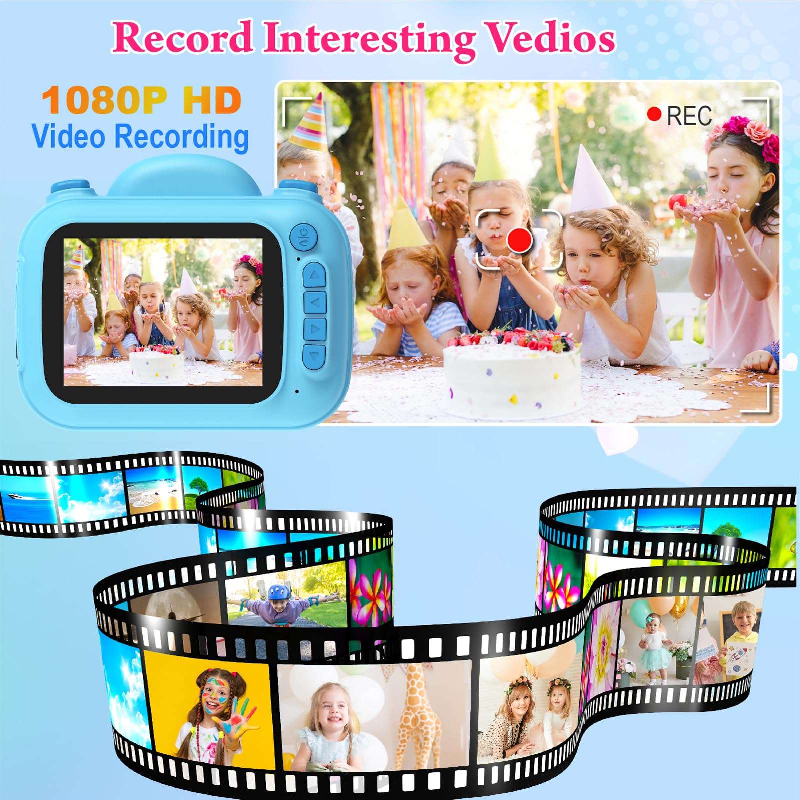Kids Camera Instant Print, 3.5'' Kids Digital Camera Instant with 1080P HD Photos & Videos, Christmas Birthday Gifts for Girls Boys Age 3-12 (Blue) 3