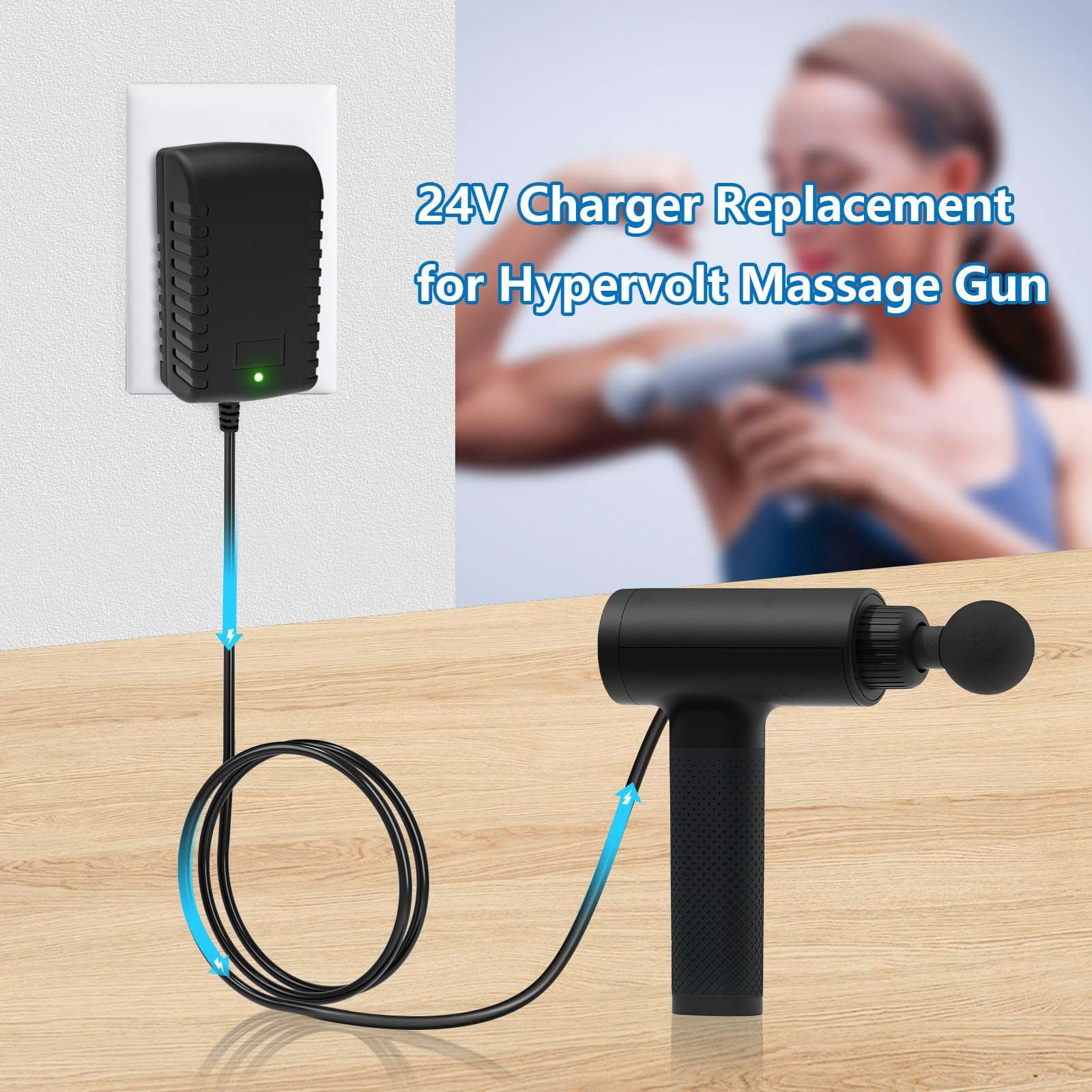 24V Power Cord for Hypervolt Massage Gun, for Hypervolt HPI5300000100 53000 001-00 Charger, Compatible with Hyperice 42000 038-00 Battery Adapter SK03T1-2400100Z Charging Cord 5