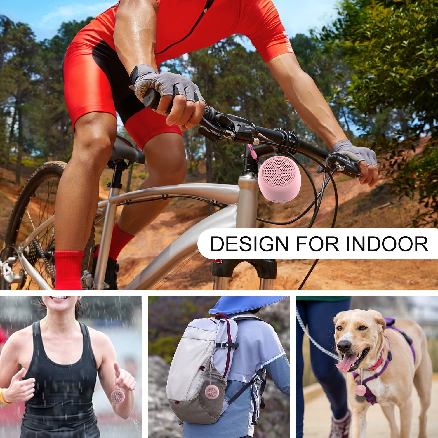 LEICEX Portable Mini Bluetooth Speaker, IP67 Waterproof, Perfect Mini Speaker for Shower, Travel, Room, Bike, Car (Pink) 4