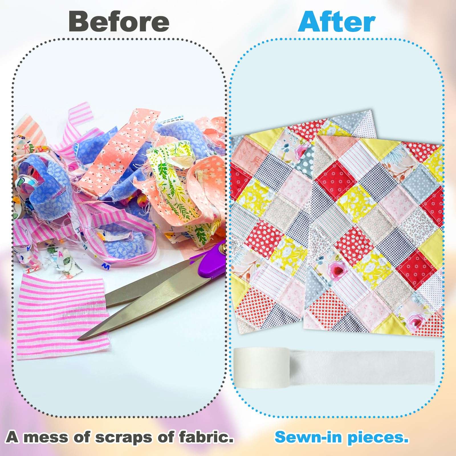 Foxtell 3 Rolls Diagonal Scrap Tape for Quilting- Water Soluble Non-Woven Tape, 2.5 Inches 25 Yards 6