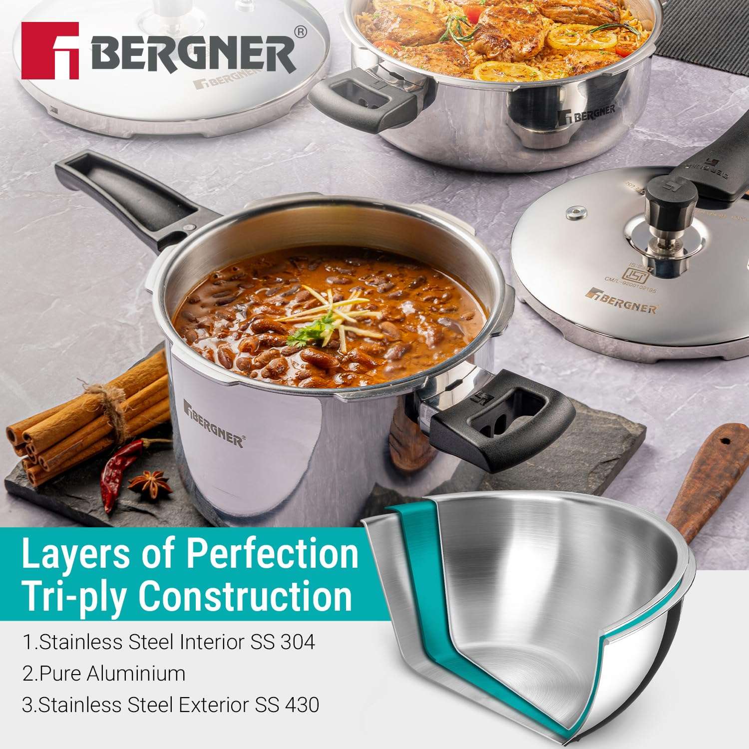 Bergner Argent Classic Triply Stainless Steel 1 Liter Outer Lid Pressure Cooker, Mini Baby Cooker with Resettable Safety Valve, Sturdy Handle, Easy to Use and Clean - Induction and Gas Stove Ready 4