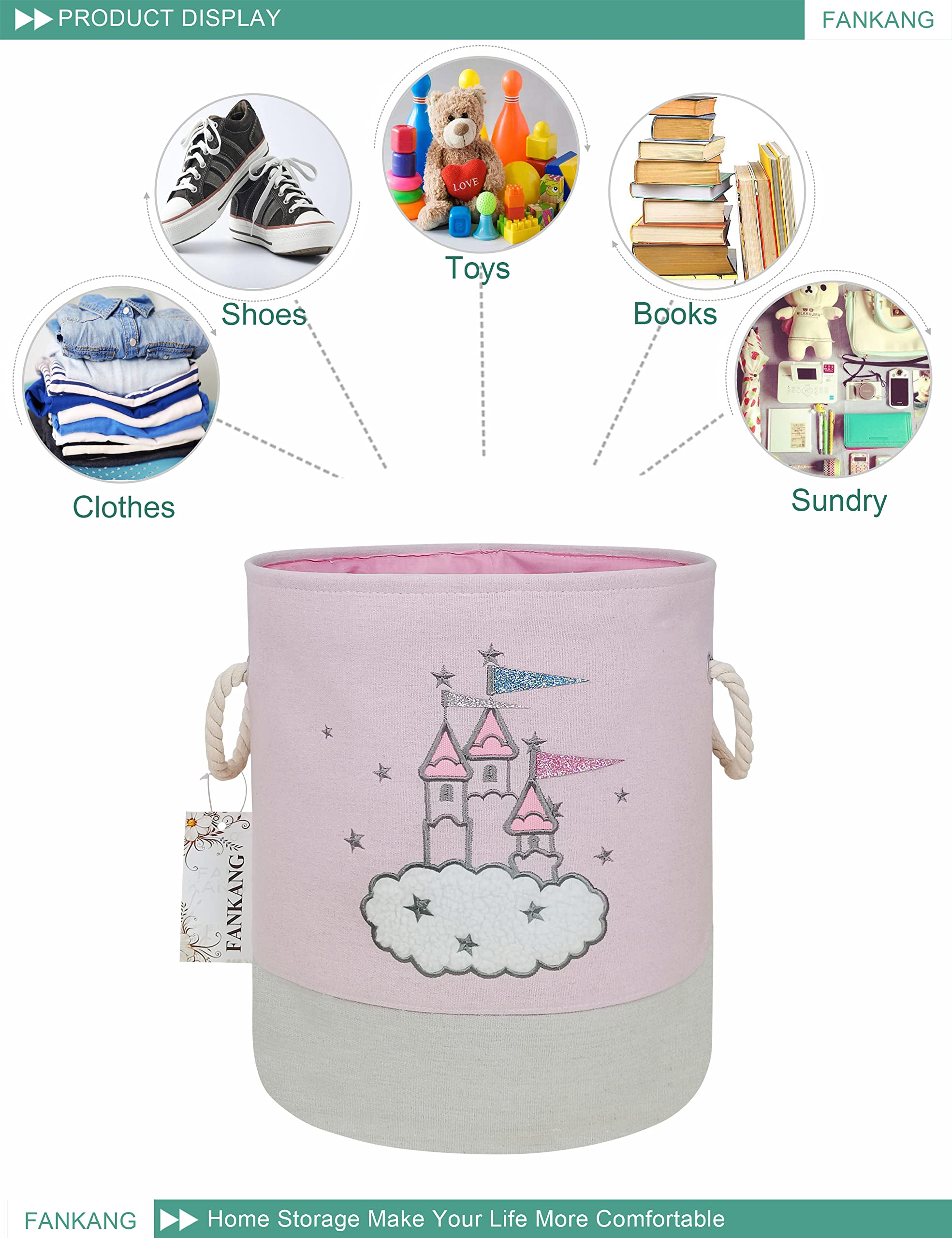 FANKANG Storage Baskets,Collapsible Convenient Nursery Hamper/Laundry Bin/Toy Collection Organizer for Kid's Room（Castle ） 5