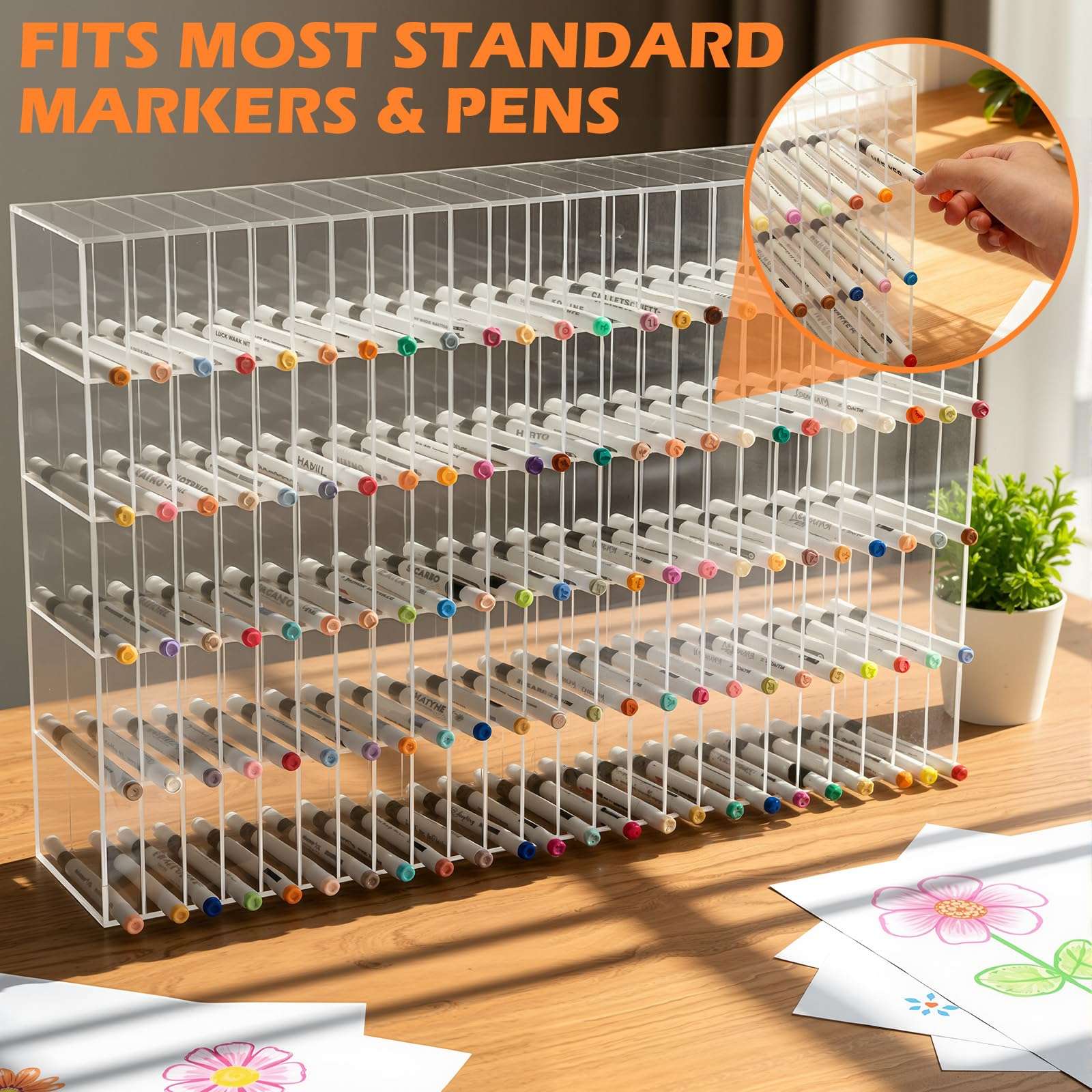 Colingmill Acrylic Marker Organizer for 480 Markers, Extra Large Art Marker Storage Rack for Desk, Durable Pencil Holder Desk Storage for Artists Teachers Students Office Birthday Gifts(Large) 5