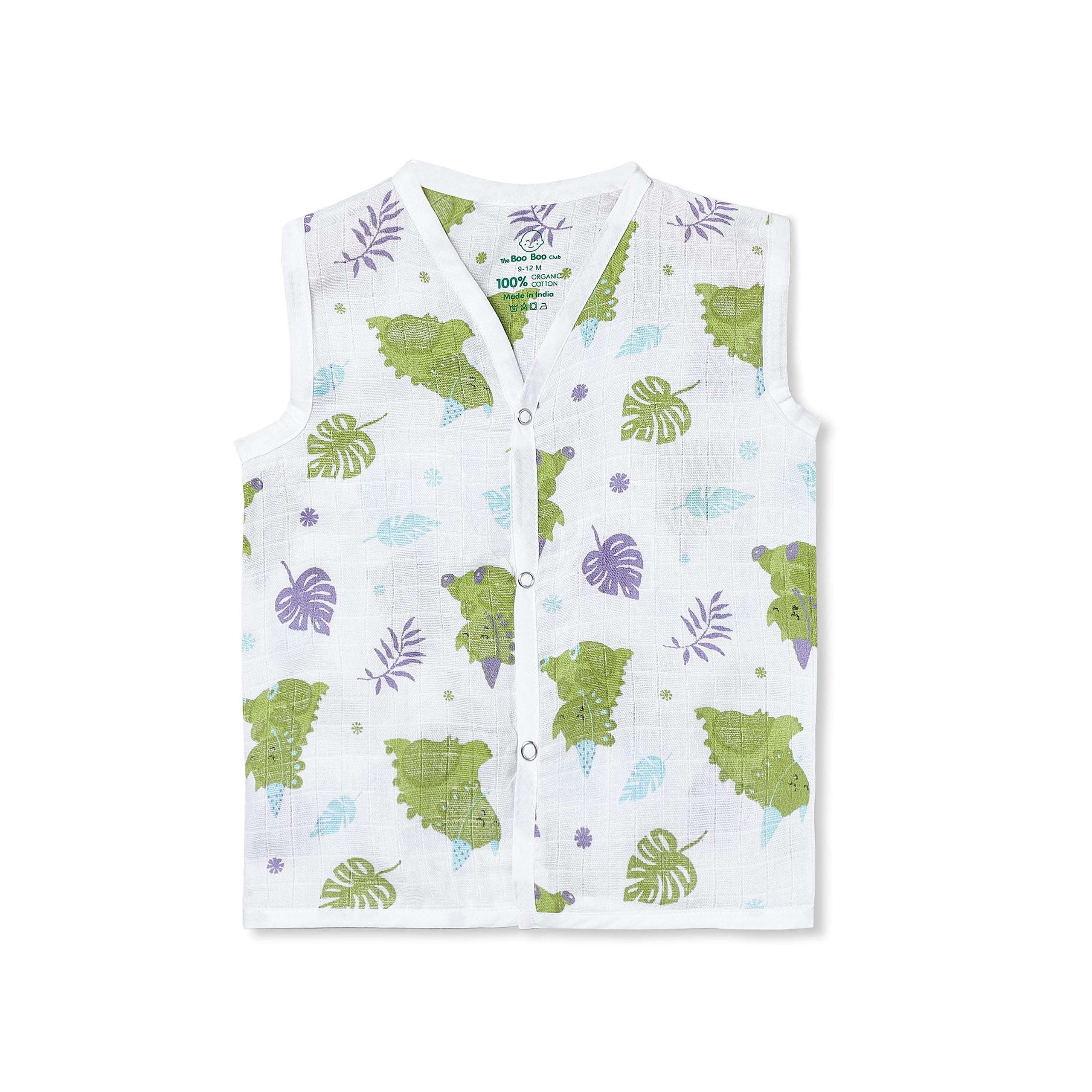 The Boo Boo Club 100% Muslin GOTS certified Organic Cotton Button Jhabla and Nappy Set | Perfect for Summer | Sleeveless Vest | Summerwear Jhabla Langot | 0 to 3 Months | Pack of 4 3