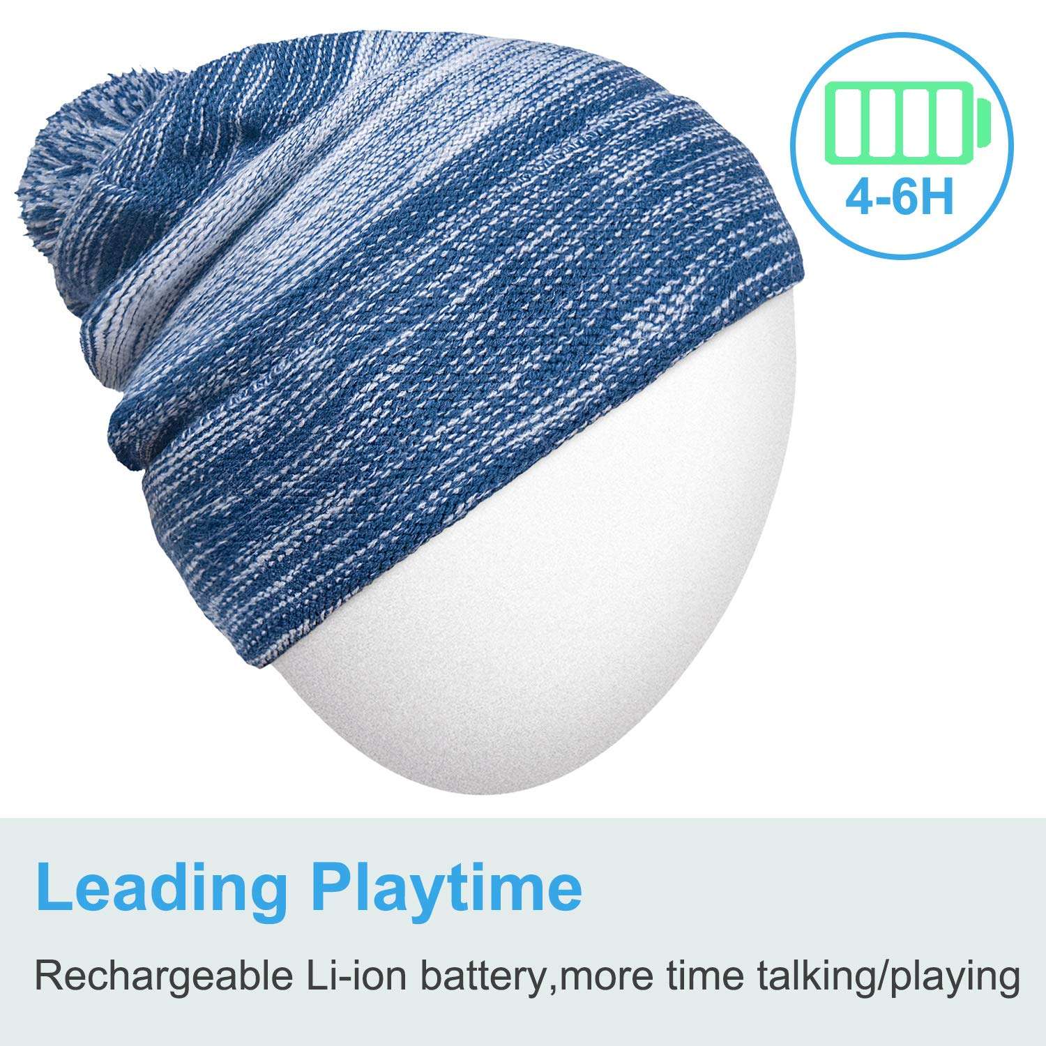 Qshell Bluetooth Beanie Hat Washable Music Cap with Wireless Stereo Headphone Headset Earphone Speakers Mic Hands Free for Outdoor Sports Skiing Running Skating Camping, Blue 5