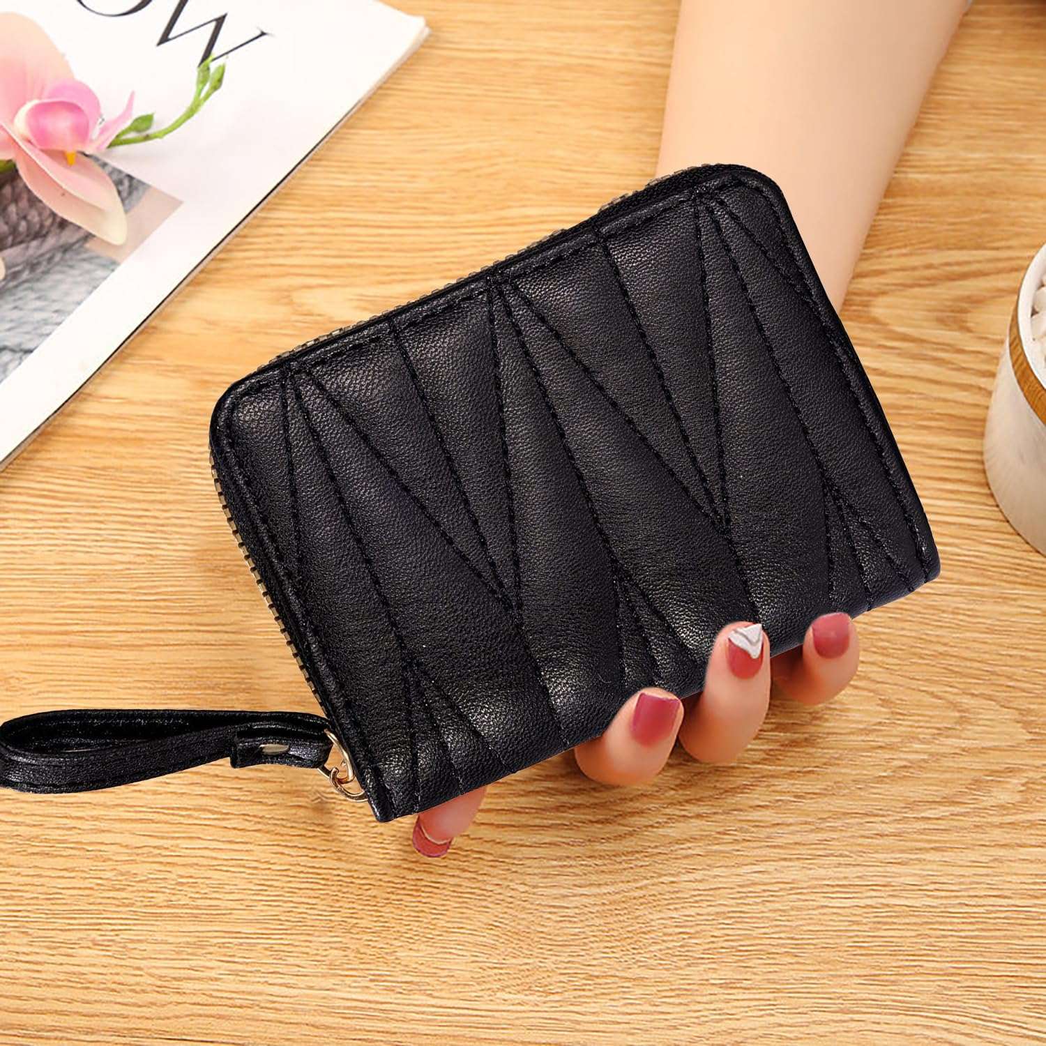 SYGA Wallet for Girls & Women's Credit Card Purse Small Coin Storage Bag with Zipper Closure, Fashionable Small Coin/Cash Purse (Black) 3