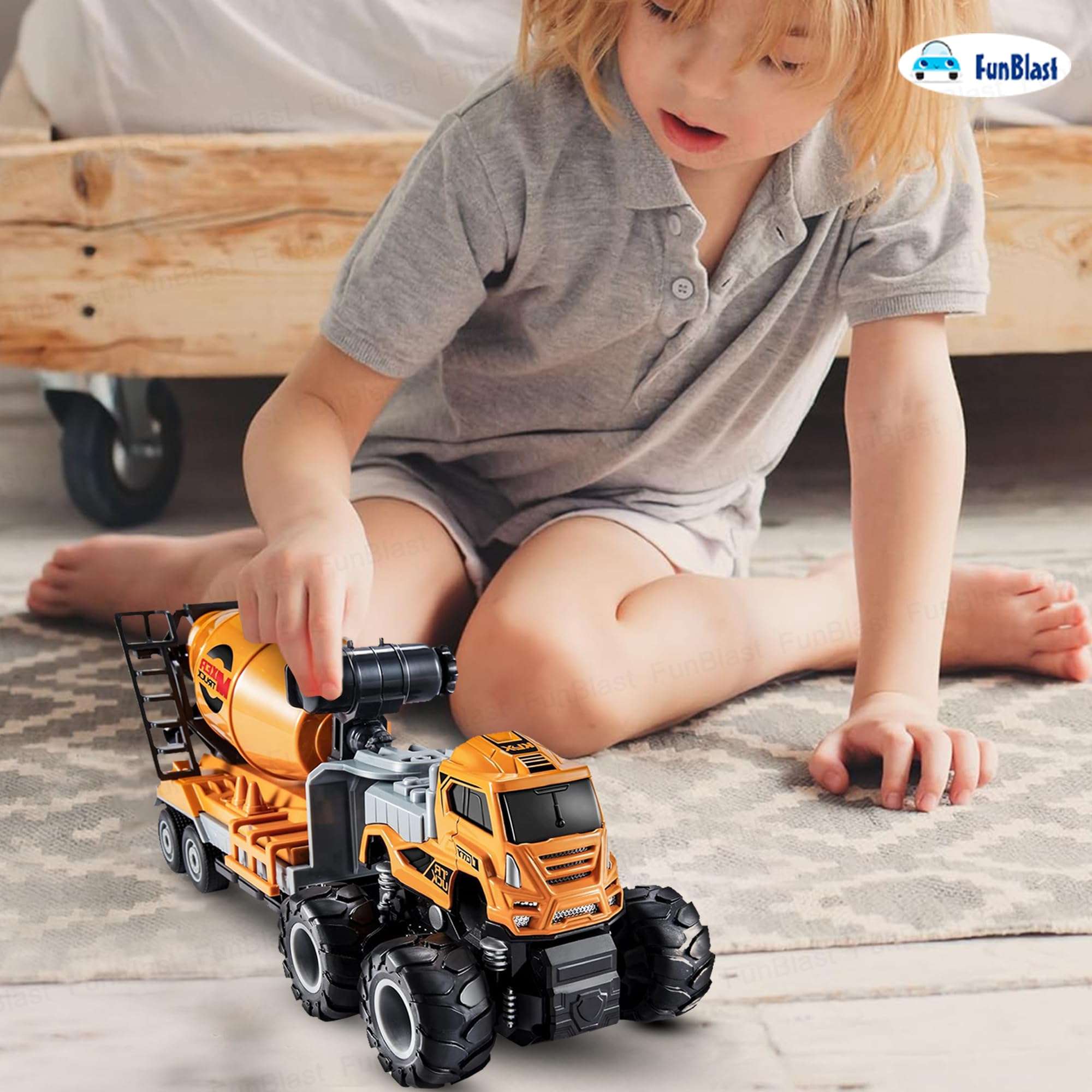 FunBlast Cement Mixer Truck Toy for Kids - 1:43 Scale Model Die-Cast 4 X 4 Drive Pull Back Friction Power Truck Toys, Pull Back Toy Vehicles Play Set for 3+ Years Boys, Girls 6