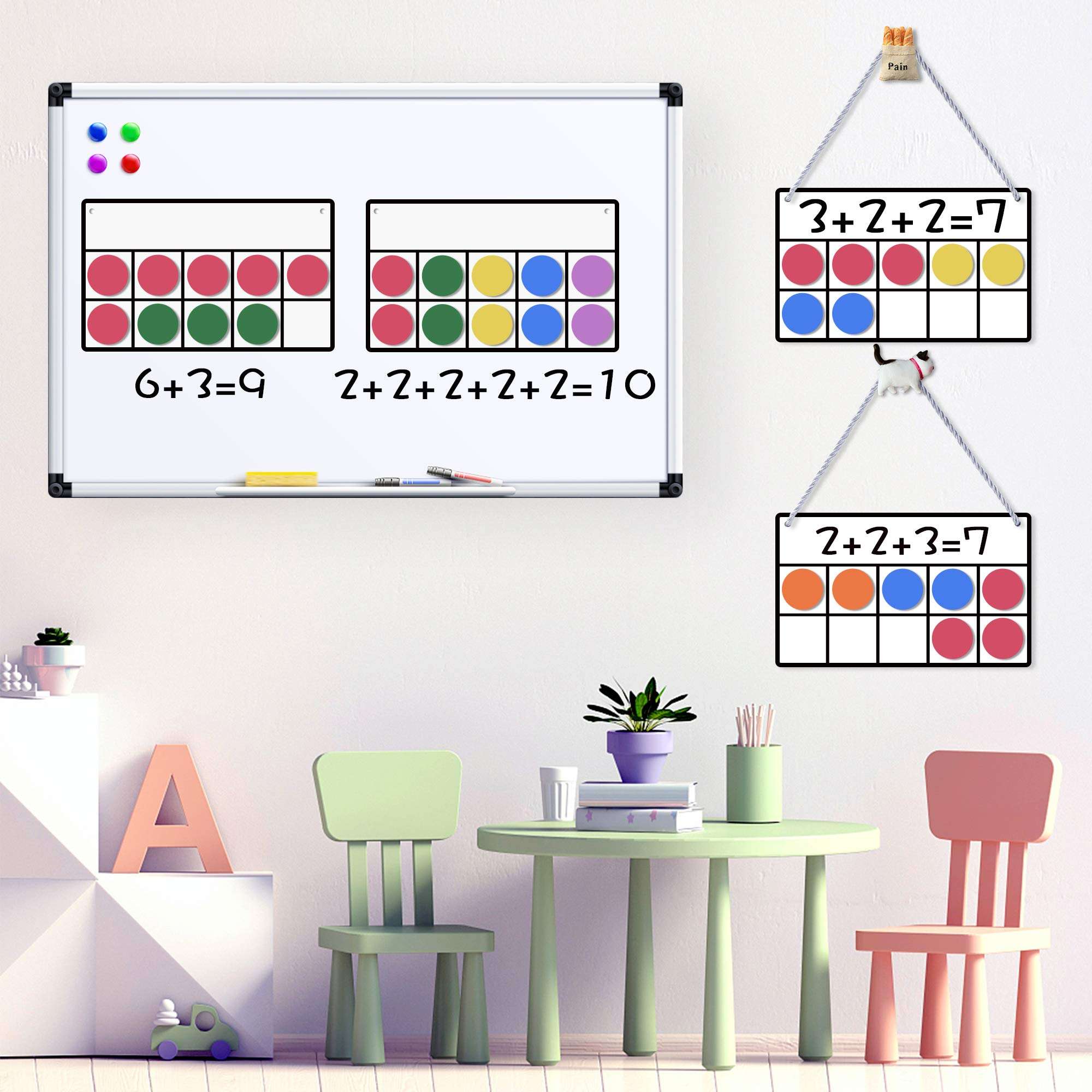 Magnetic Ten-Frame Set, 6 Ten Frames and 60 Colorful Magnetic Math Counters for Kids, Math Manipulatives for Elementary Kindergarten & Classroom, Math Games Educational Home Learning Toys 5