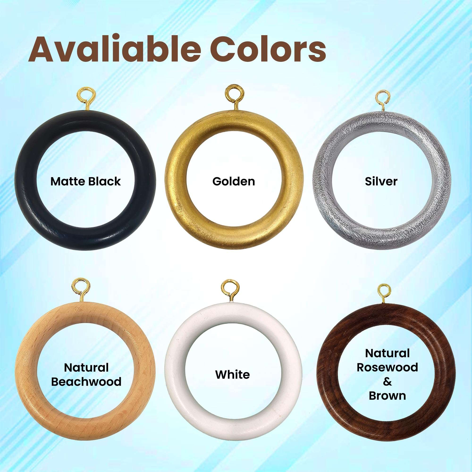 Premium 12 Pcs Wooden Curtain Rings Hooks Clips for Home Window Drapery Rod Pole | Pure White | Inner Dia Inner Dia 2.6, Outer Dia 3.5 Inch | Window Hanging Sucker Hook 5