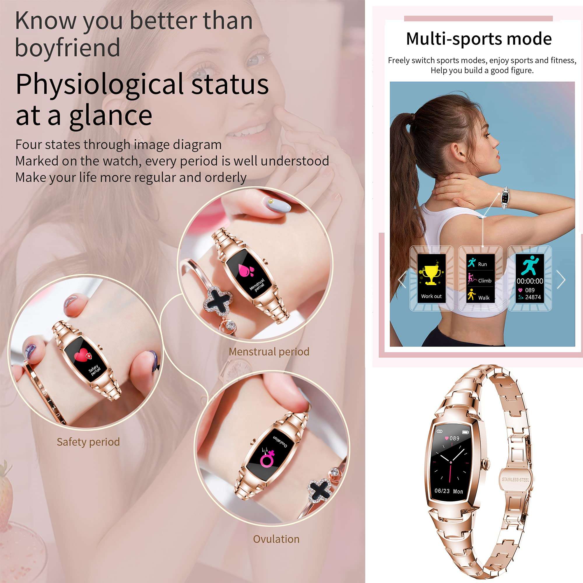 Yomier Smart Watch for Women, Waterproof Fitness Tracker with Blood Pressure Heart Rate Oxygen Sleep Monitor Message Notification Sport Pedometer, Smartwatch Bracelet iOS Android Phones (Gold) 6