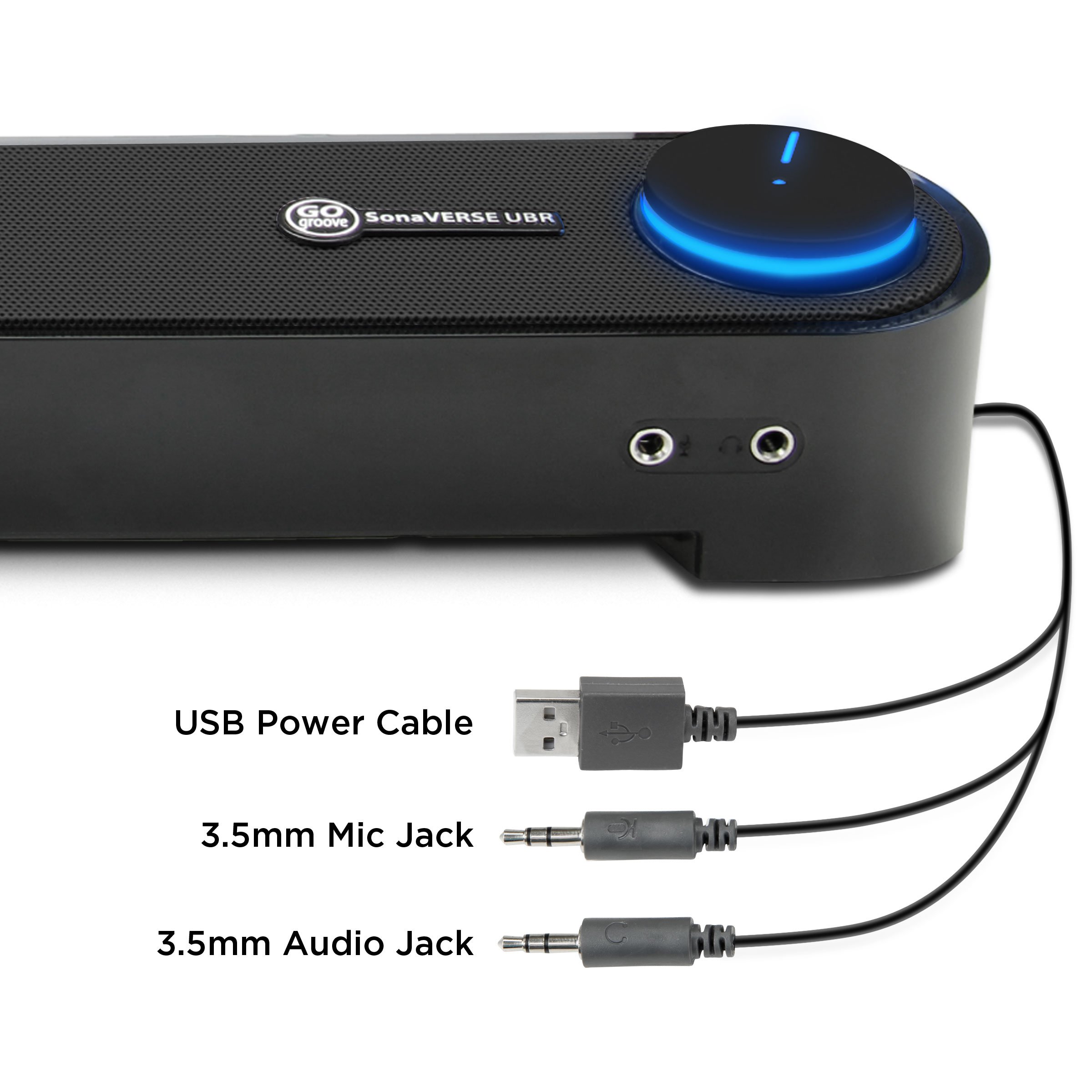 GOgroove Computer Speaker Mini Soundbar - USB Powered PC Sound Bar with Easy Setup Wired AUX, Stereo Audio, Microphone Port, Volume Control Knob, Under Monitor Design for Desktop (Blackout) 4