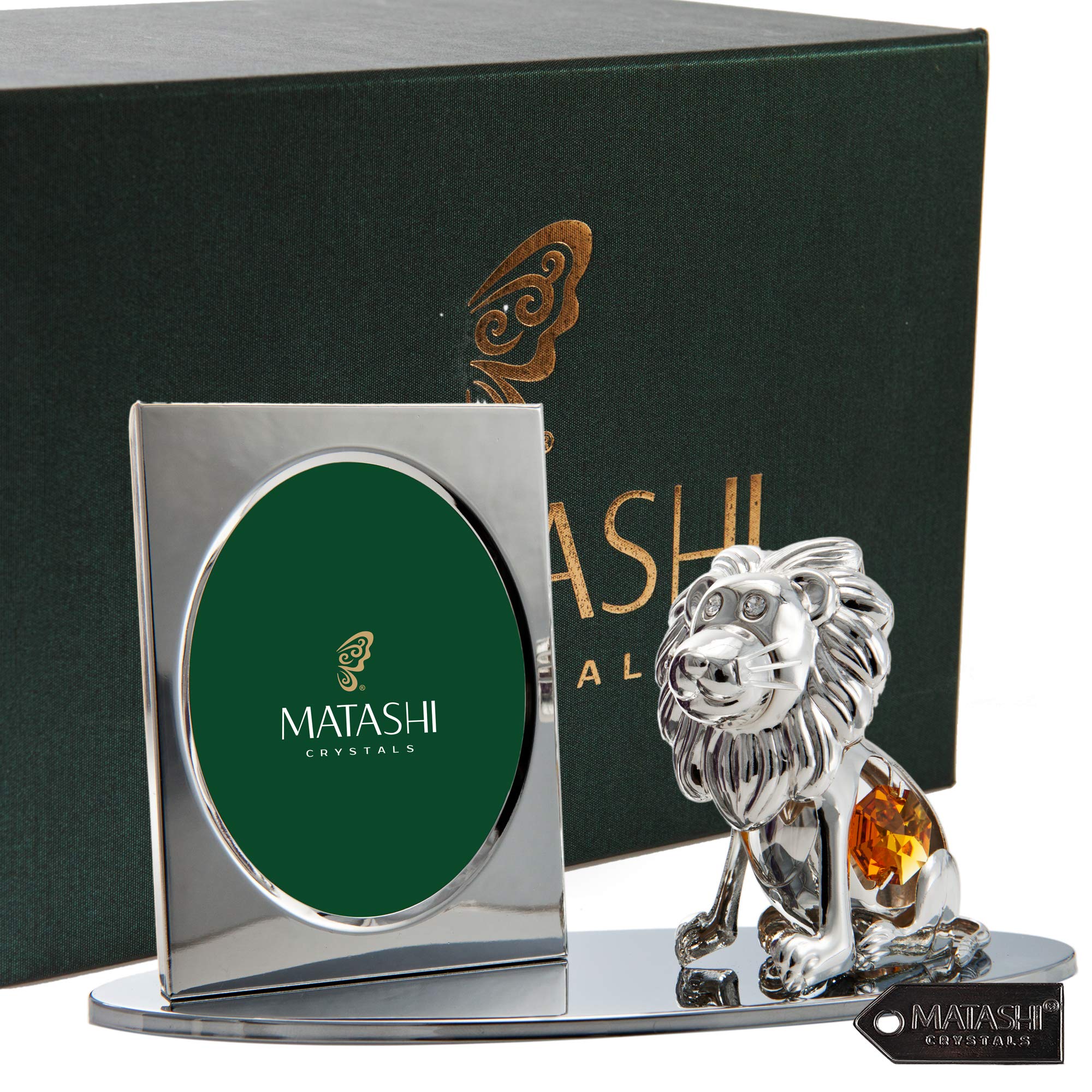 Matashi Silver Plated Tabletop Picture Frame with Crystals Studded Cartoon Lion Figurine for Living Room Showpiece Centerpiece Gift for Christmas Birthday Valentine's Day Anniversary Holiday Decor 3
